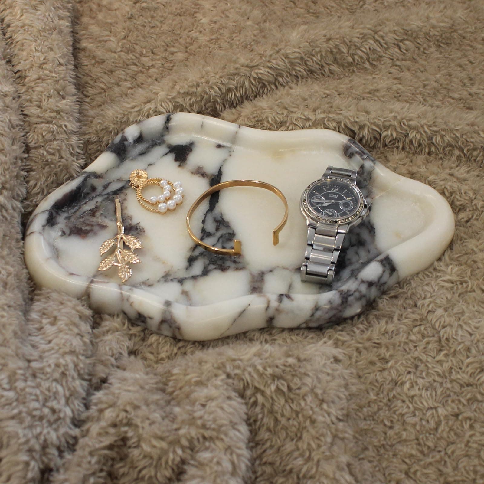 NatustNatural Calacatta Viola Marble Tray Cloud Shape, Jewelry Dish Trinket Dish for Women Gift Home Décor