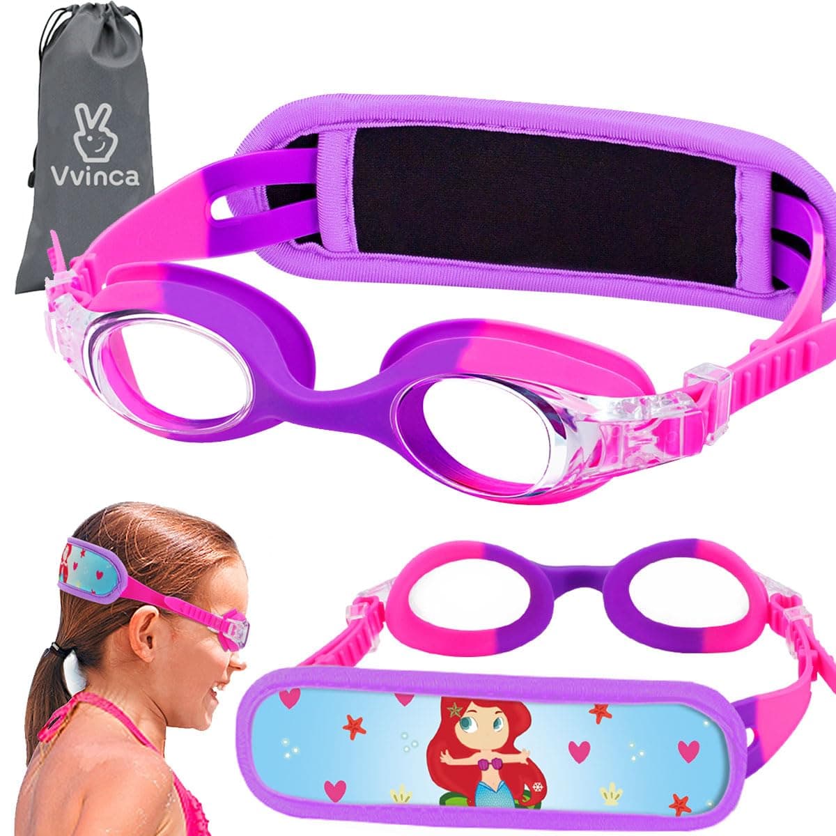 Vvinca Kids Swim Goggles with Fabric Strap Cover Swimming Goggles (Purple)