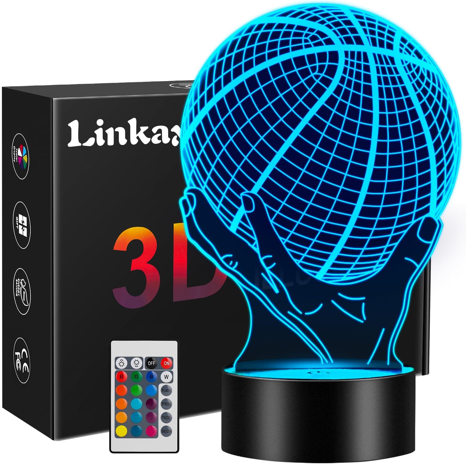 Linkax Basketball Gifts for Boys, 3D Illusion Night Lamp, Basketball Night Light for Kids Girls, 16 Colors Change with Remote Control, Christmas Birthday Gift, Bedroom Accessories Decor (DW1092)