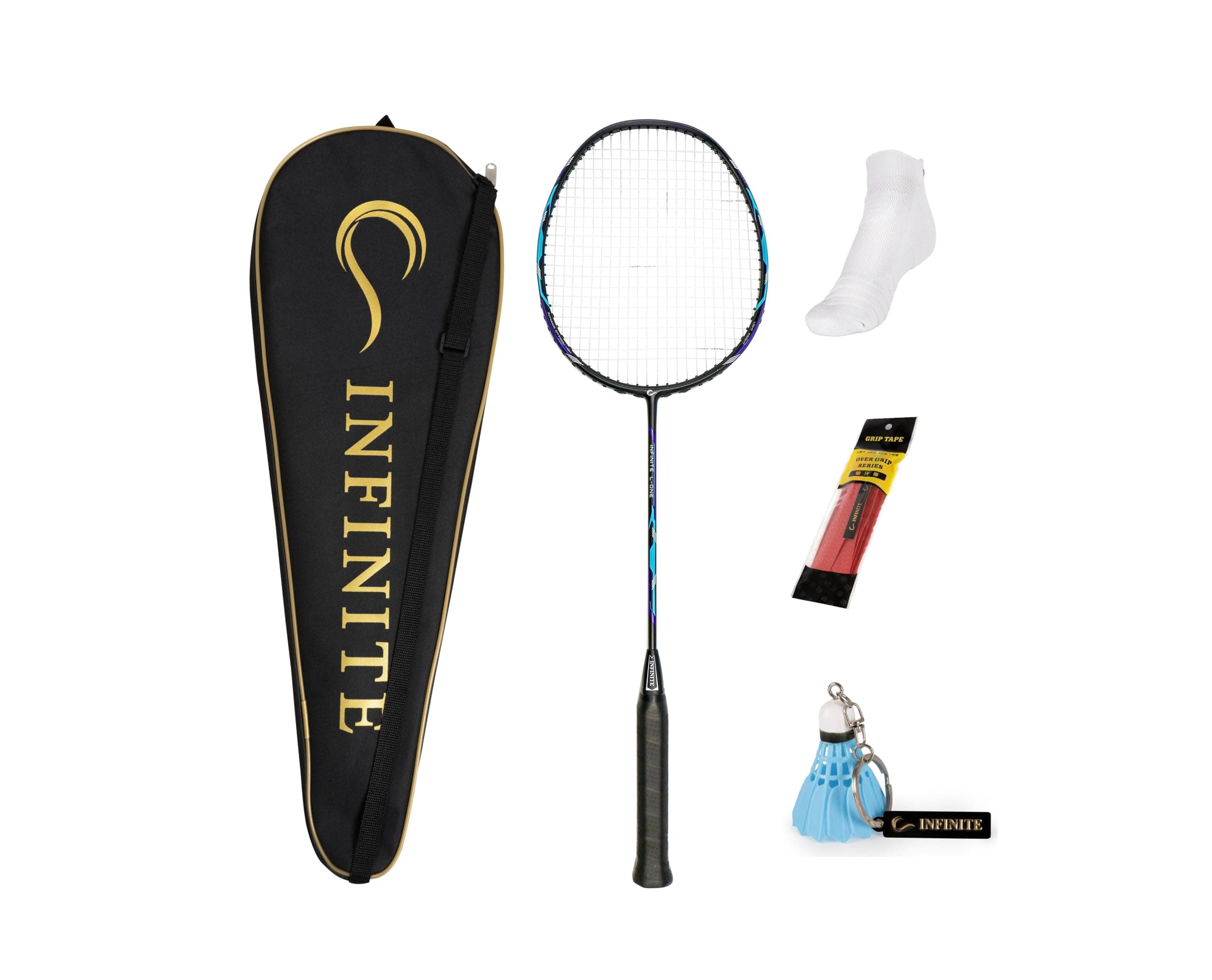 INFINITE Badminton Racket with Free Racket Bag & & Socks & Grip & Badminton Keychain, High Carbon Fiber, 73g, G5, 24-30lbs, Suitable for Intermediate Level Players (Green)