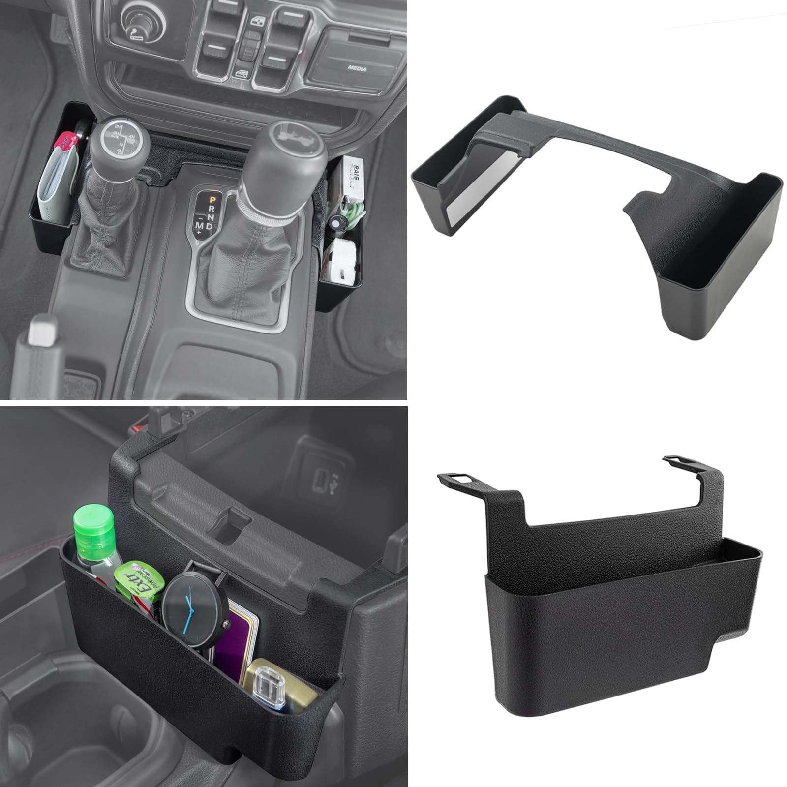 PIMCAR 2-Piece Upgrade Tray Organizer Set for Jeep Wrangler JL/JLU (2018-2025) & Gladiator JT (2020-2025) - Gear Shift Side and Center Console Hanging Storage Box, Durable Interior Accessories
