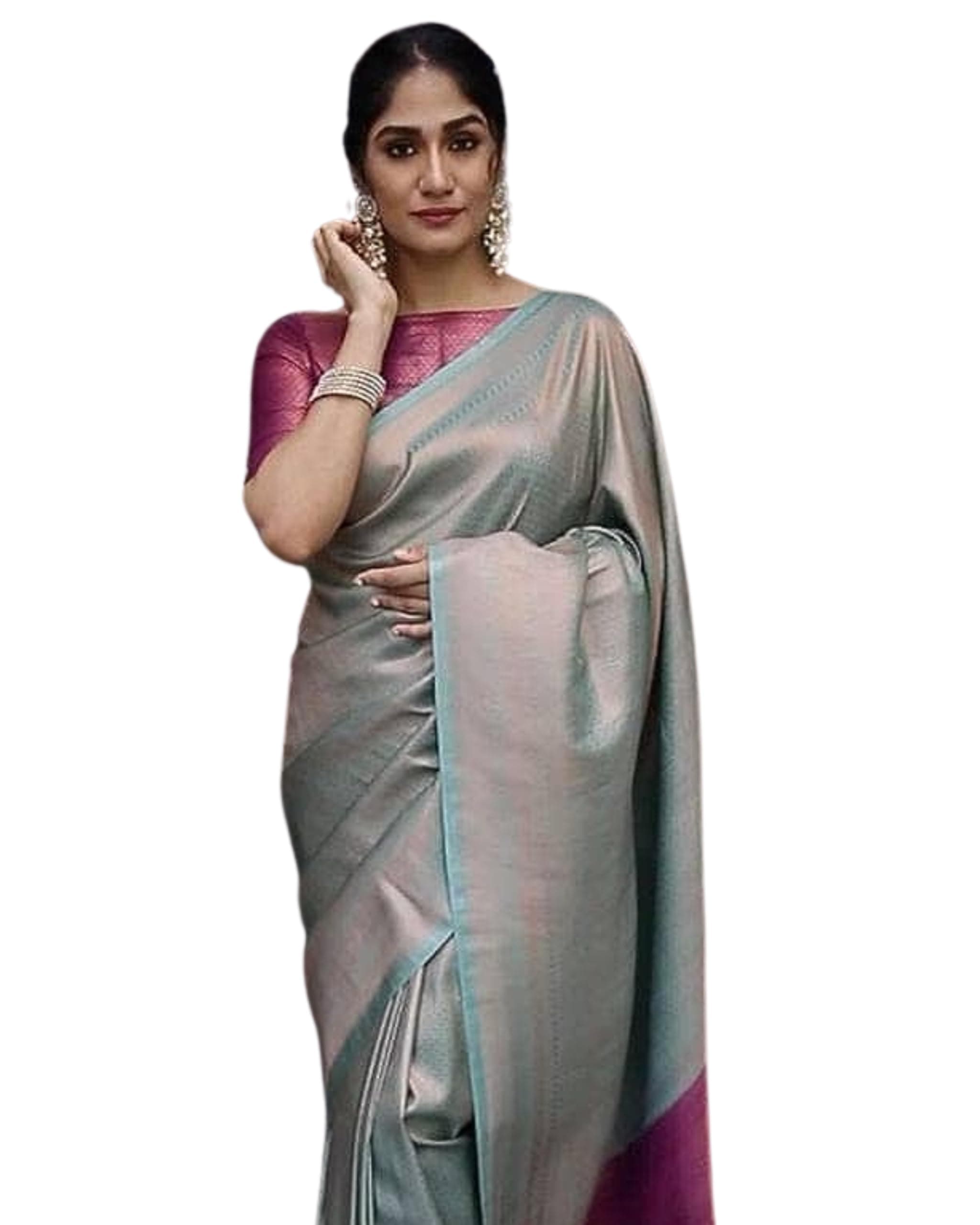 Women's Sky Blue Color Kanjivaram Soft Silk Saree