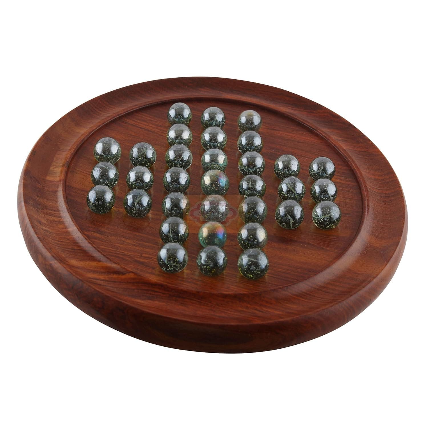 Ortus Arts Games Solitaire Board in Wood with Glass Marbles - Best Gift for Kids, Teens & Adults