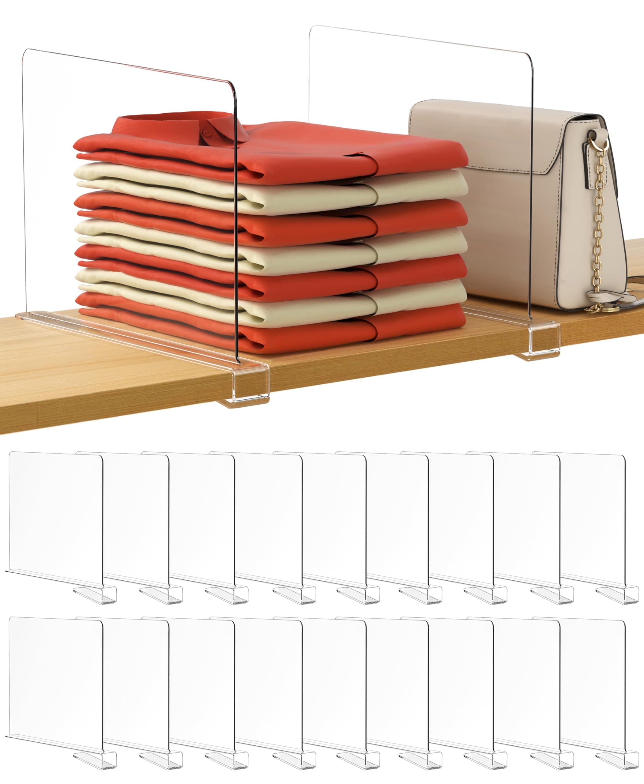 HBlife 12 Inches Tall [Extra Tall Version] Clear Shelf Dividers, 18 Pack Purse Organizer for Closet Perfect for Handbags, Acrylic Bookshelf for Organization