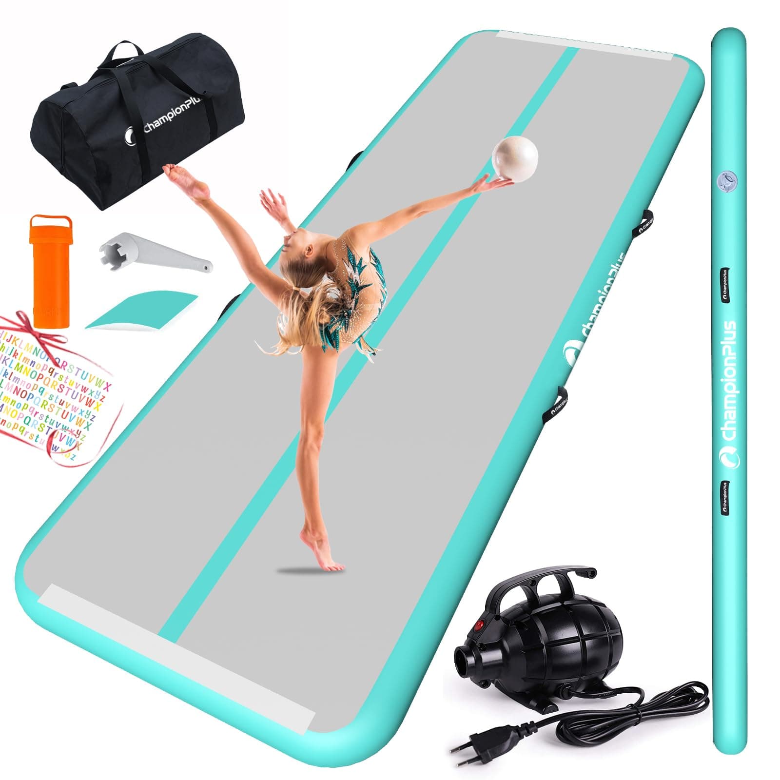 Inflatable Air Tumbling Mat Gymnastics Tumble track 4/8 inches Thickness Air Mats for Home Use/Training/Cheerleading/Water Yoga 10ft 13ft 16ft 20ft with Electric Air Pump