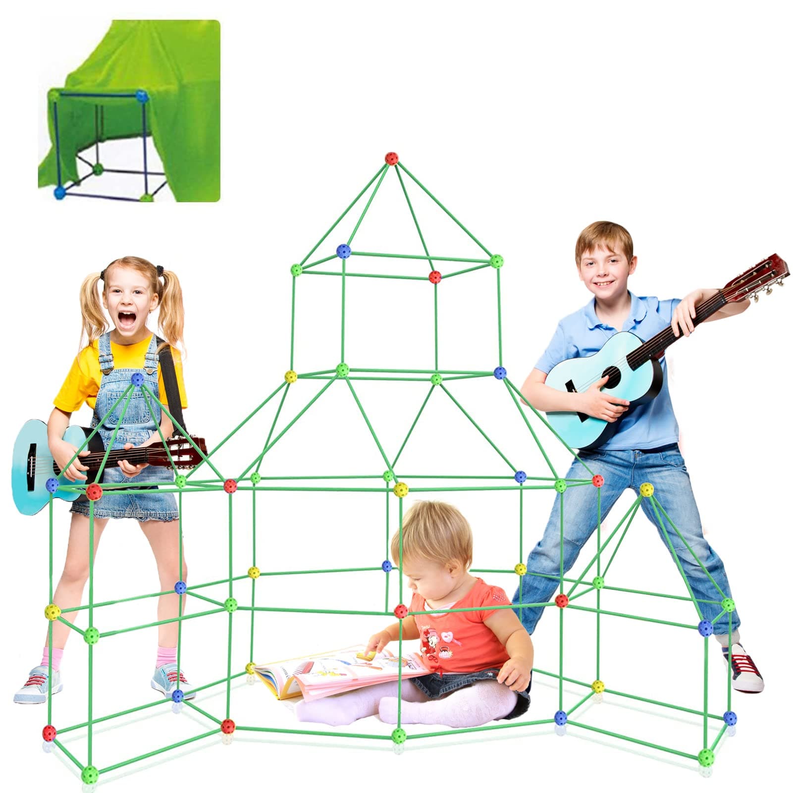 174 pcs Luminous 3D Blocks Fort Building Kit, Construction Toys, Building Set, Creative Toys, Learning Toy, Play Indoor & Outdoor, STEM, DIY, Kids Playhouse, Tunnel, Building KIT Gift for Kids