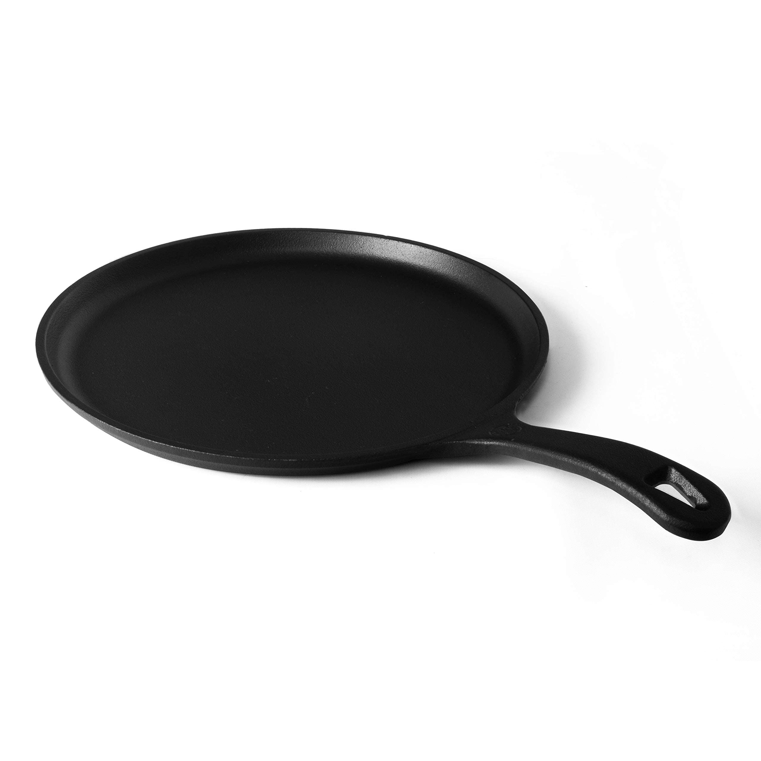 Commercial CHEF 10.5-Inch Cast Iron Round Griddle, Pre-Seasoned Cast Iron, Integrated Hanging Hole in Handle, Works on All Cooktops Including Induction, Outdoor Skillet for Campfires, CHFL911