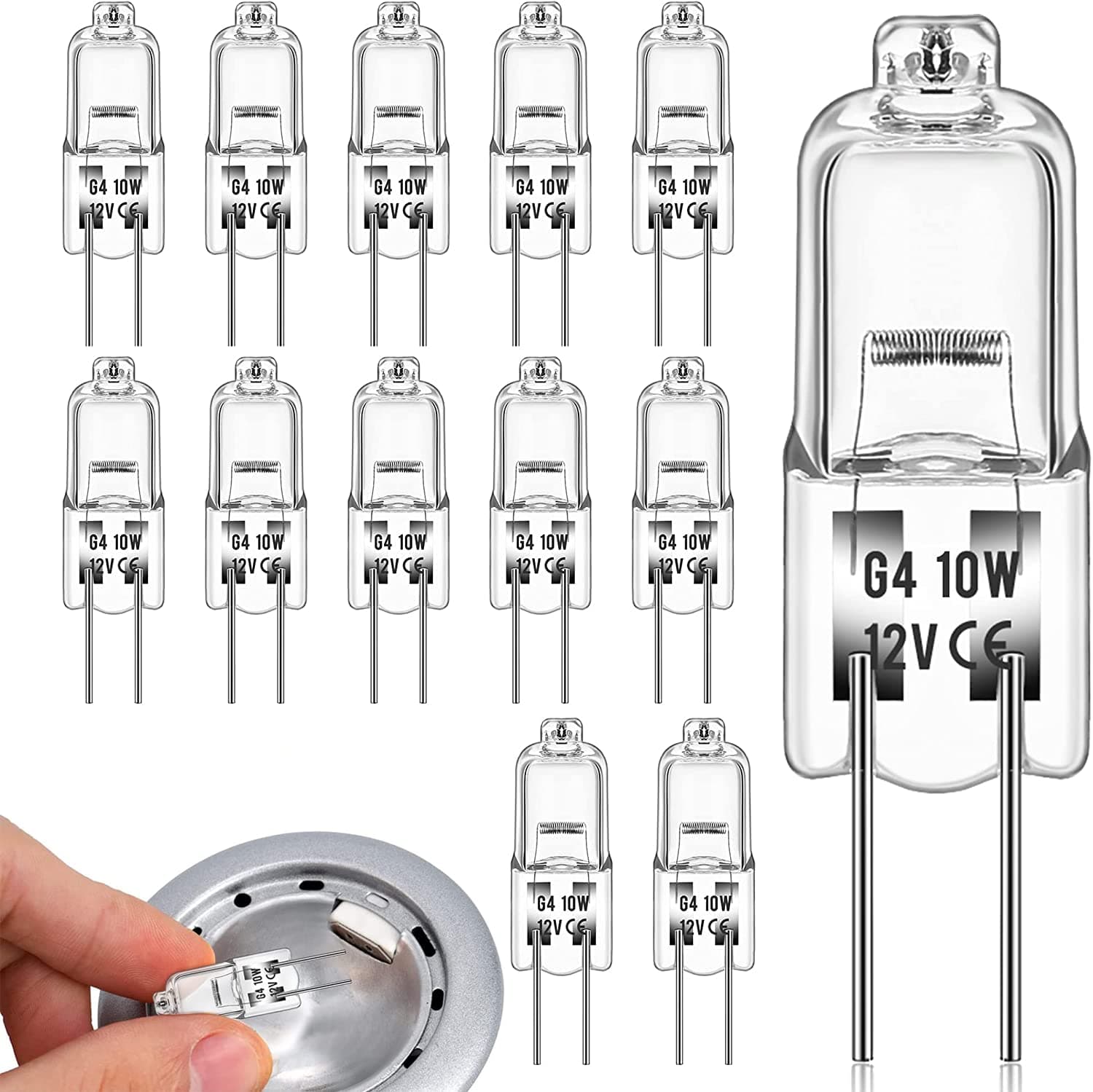 G4 Halogen Light Bulbs 10W 12V,12 Pack Halogen Bulbs Lamp Bulb Halogen 2 Pin Base Warm White Dimmable [Energy Class G]