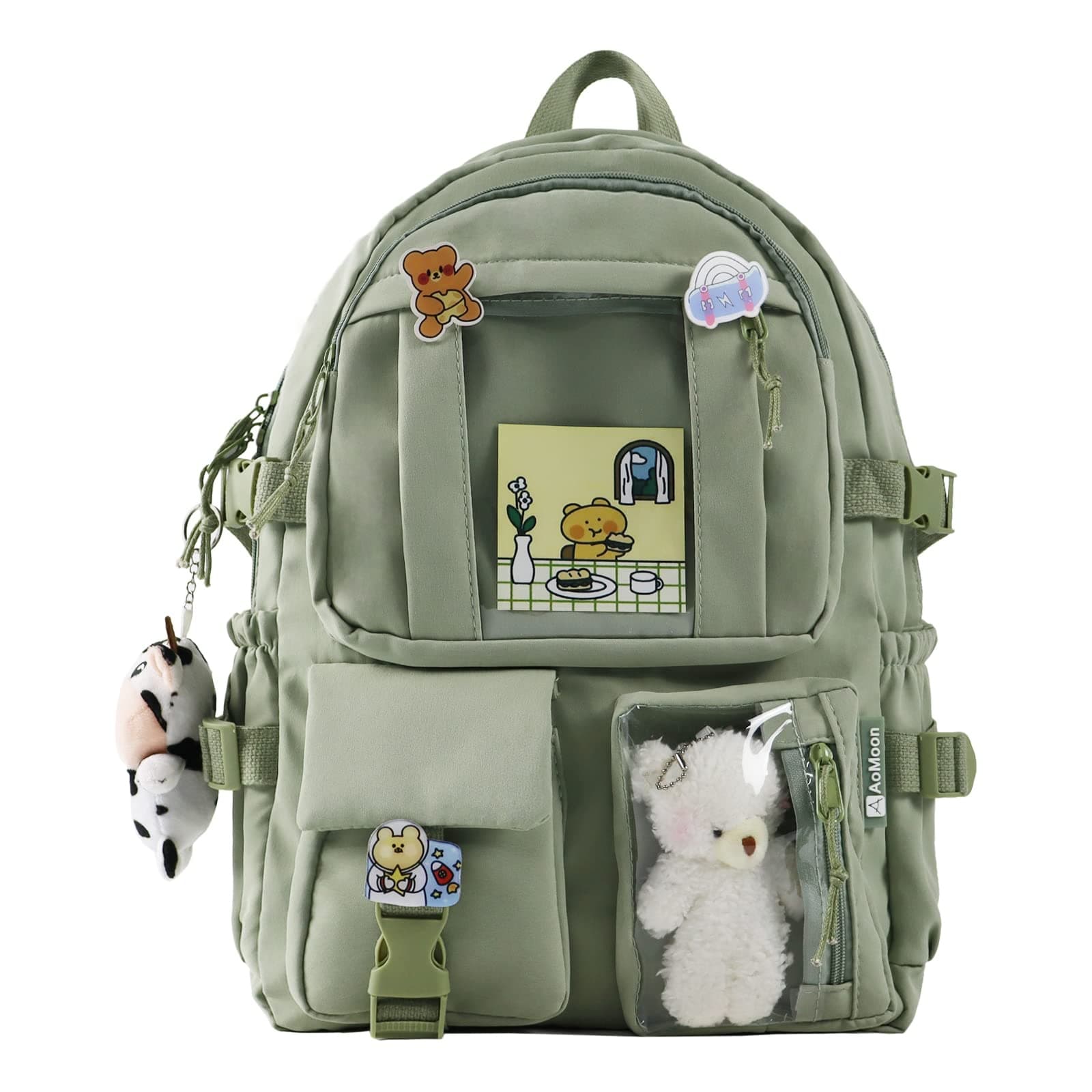 Kawaii Backpack Lovely Pastel Rucksack for Teen Girls Aesthetic Student Bookbags with Kawaii Pin and Cute Accessories