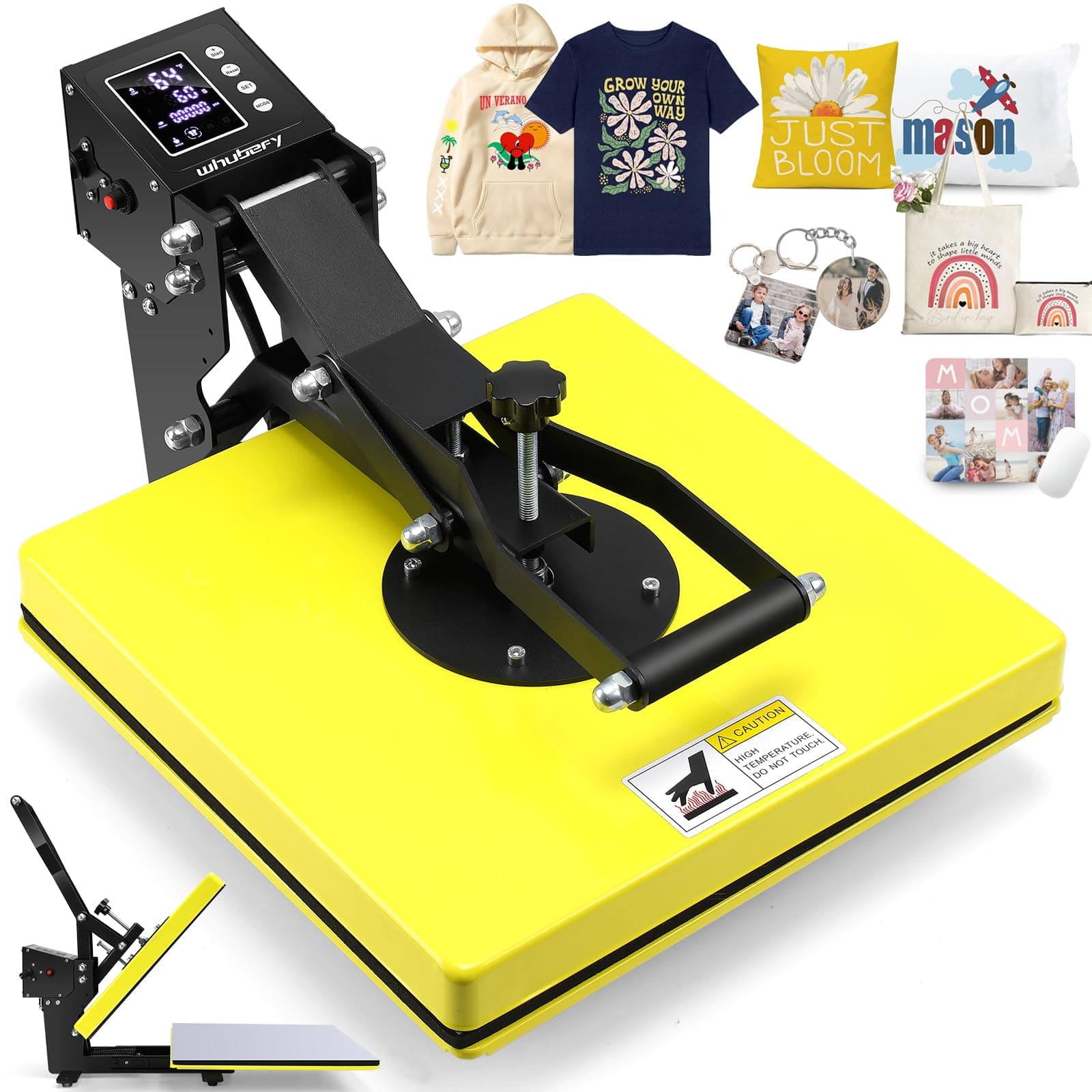 Whubefy Heat Press 15x15 Slide Out, Clamshell Heat Press Machine for T-Shirts, Bags, Mouse Pads & More, Dual-Tube Fast Heating, Digital Industrial Sublimation Printer for Heat Transfer Vinyl