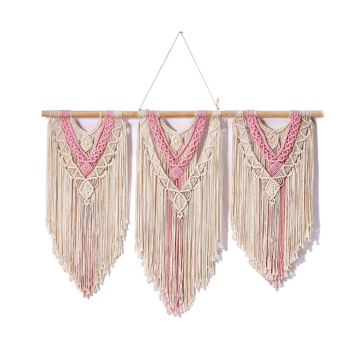 TOCYHF Large Macrame Wall Hanging 43"Ã—32" Boho Wall Art- Chic Bohemian Handmade Woven Tapestry Home Decoration for Bedroom Living Room Apartment Wedding Party (White-pink)