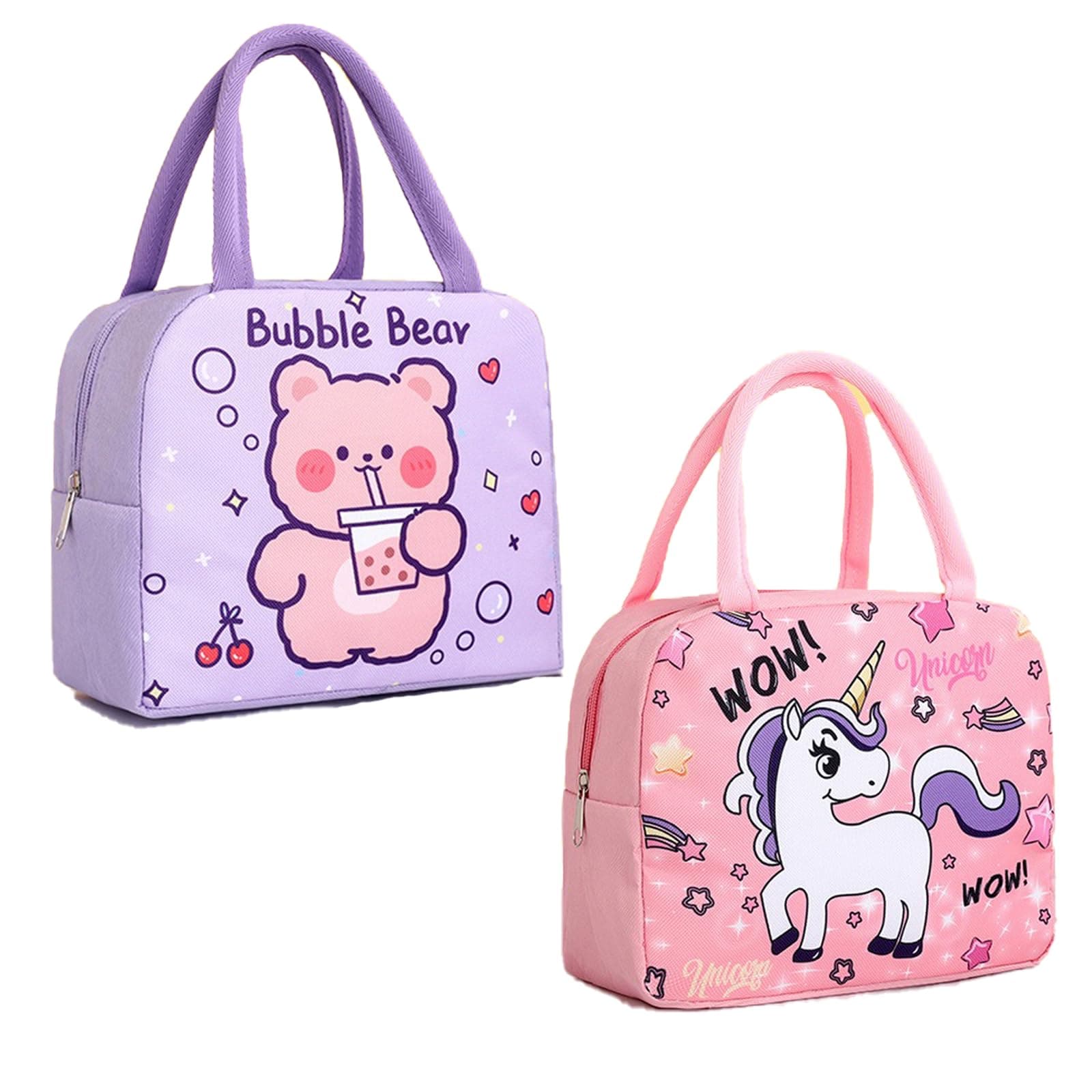 2 Packs Kids Lunch Bag for Girls Boys, School Reusable Lunch Bag Box for Kids, Insulated Lunch Tote Bag with Durable Handle for Children Travel Picnic