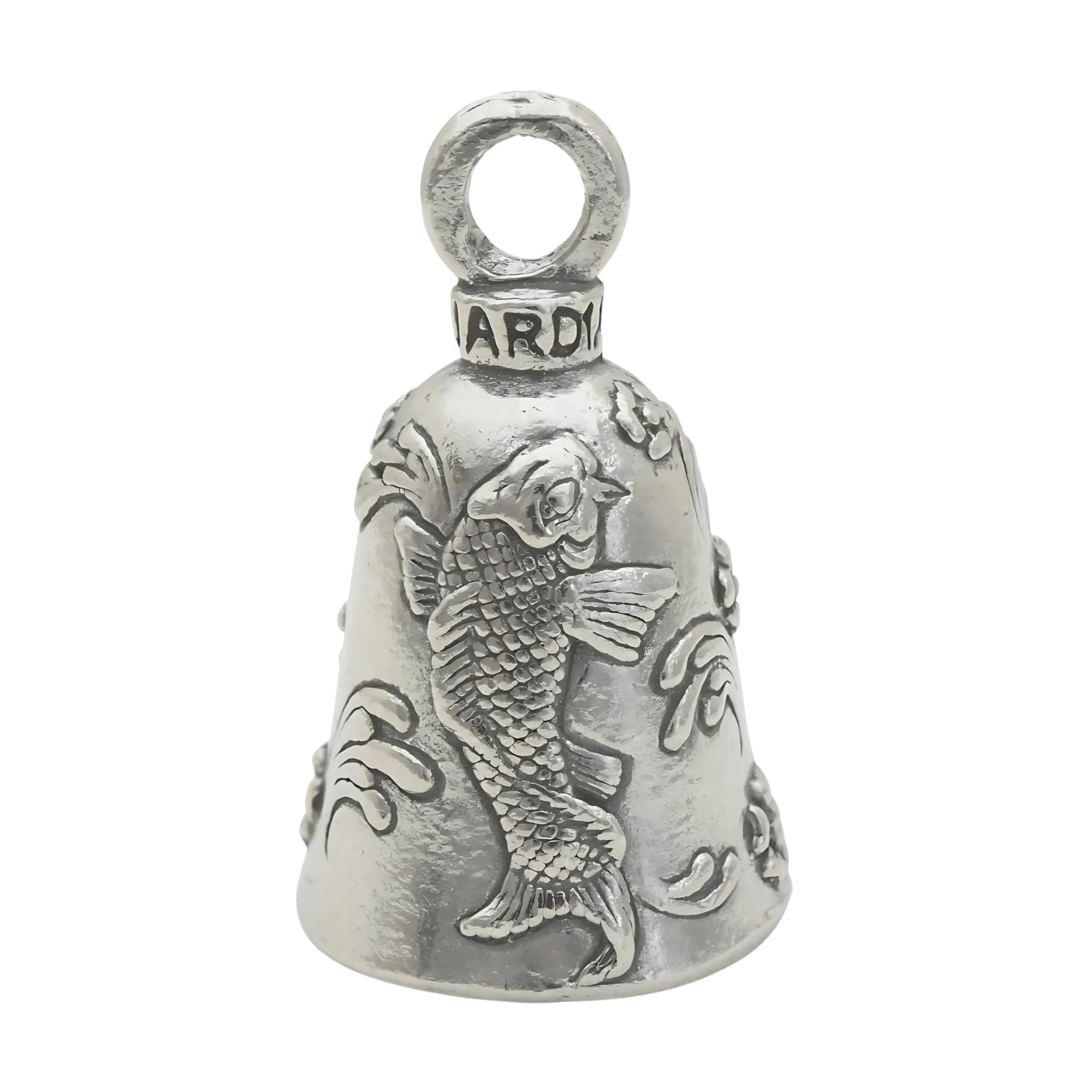 Japanese Koi Good Luck Bell w/Keyring & Black Velvet Gift Bag | Motorcycle Bell | Lead-Free Pewter | Made in USA