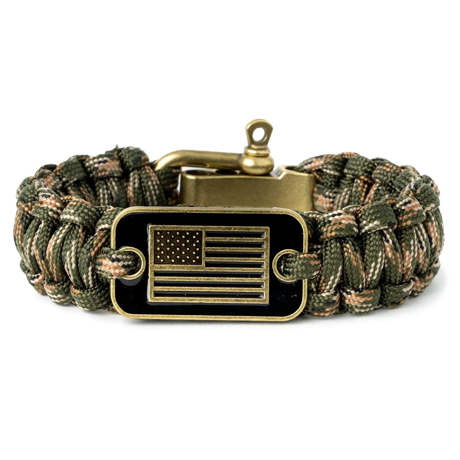 iHeartDogs Hero Company Camo Paracord Bracelet - Tactical Survival Bracelet for Men with Bronze USA Flag - Helps Pair Military Veterans with a Companion Dog