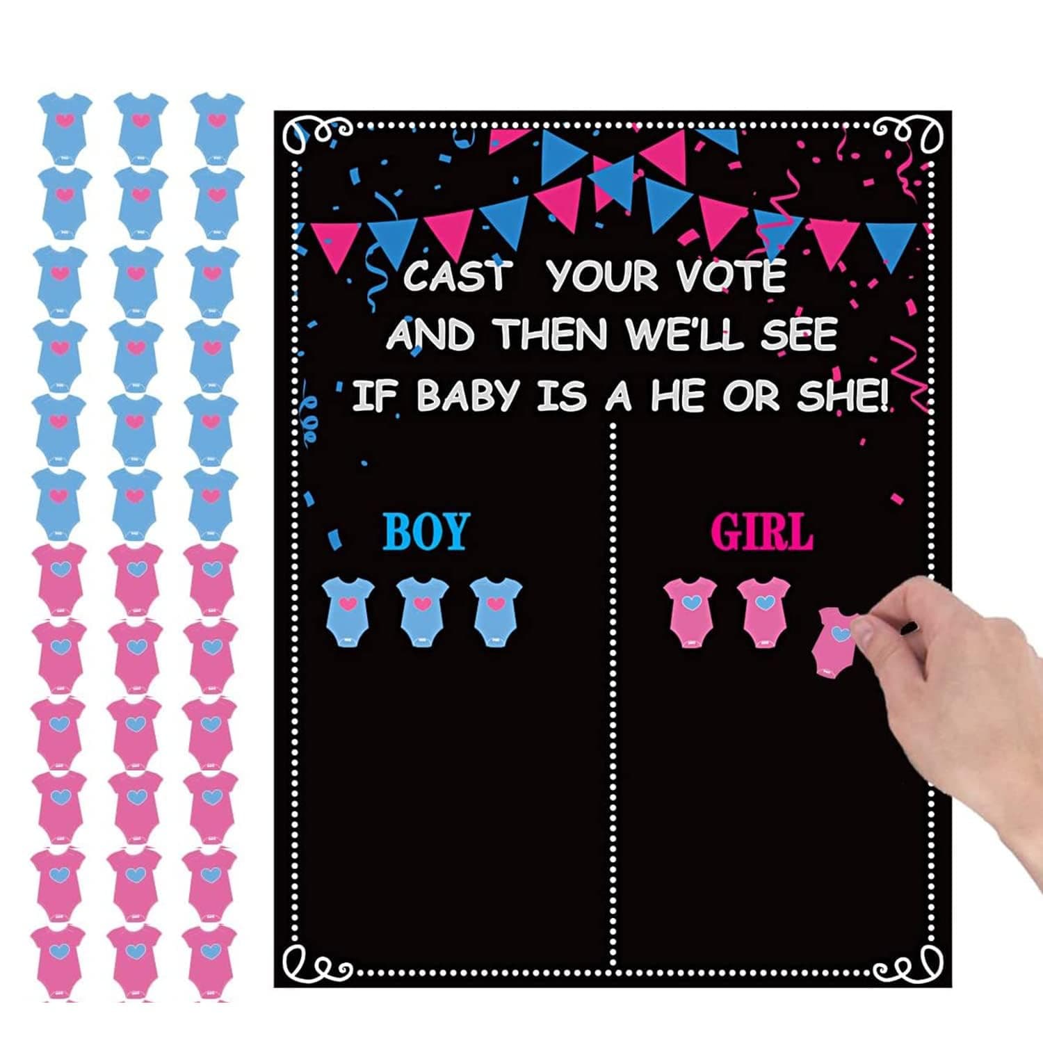 Baby Gender Reveal Board, Party Supplies Kit with Decorations Games Gender Reveal Voting Poster Board with Stickers, Chalkboard Design Party Games Kit (Cute)