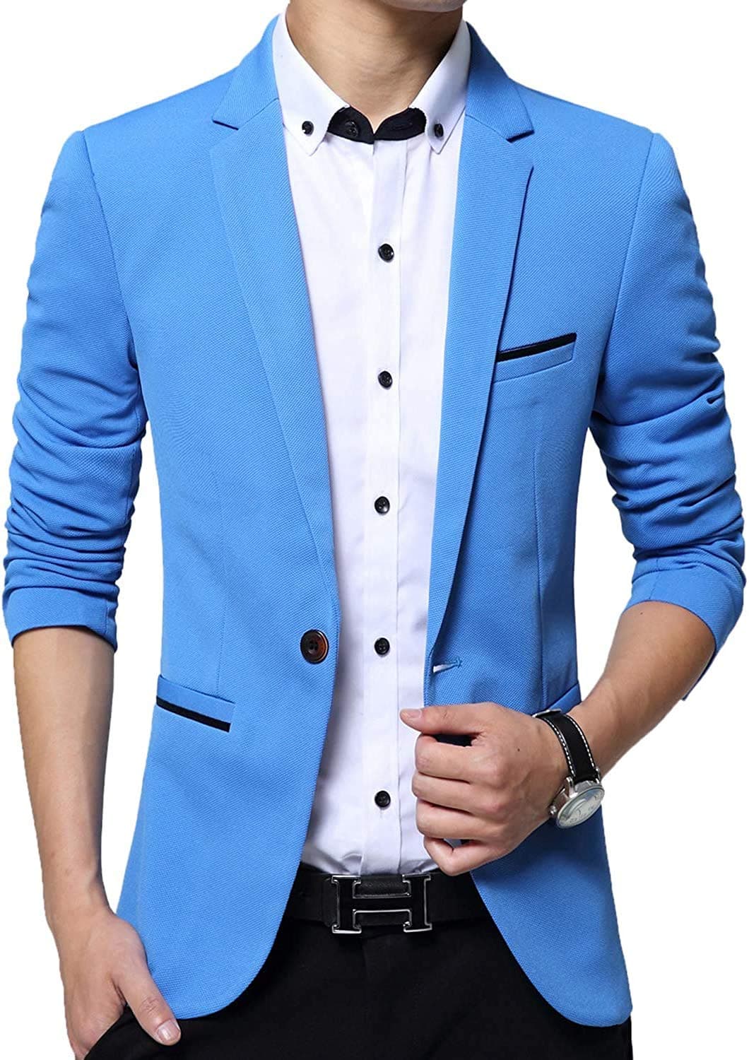 GEEK LIGHTING Slim Fit Single One Button Blazer Jackets for Men (US X-Small/Label X_Large, A-Blue)