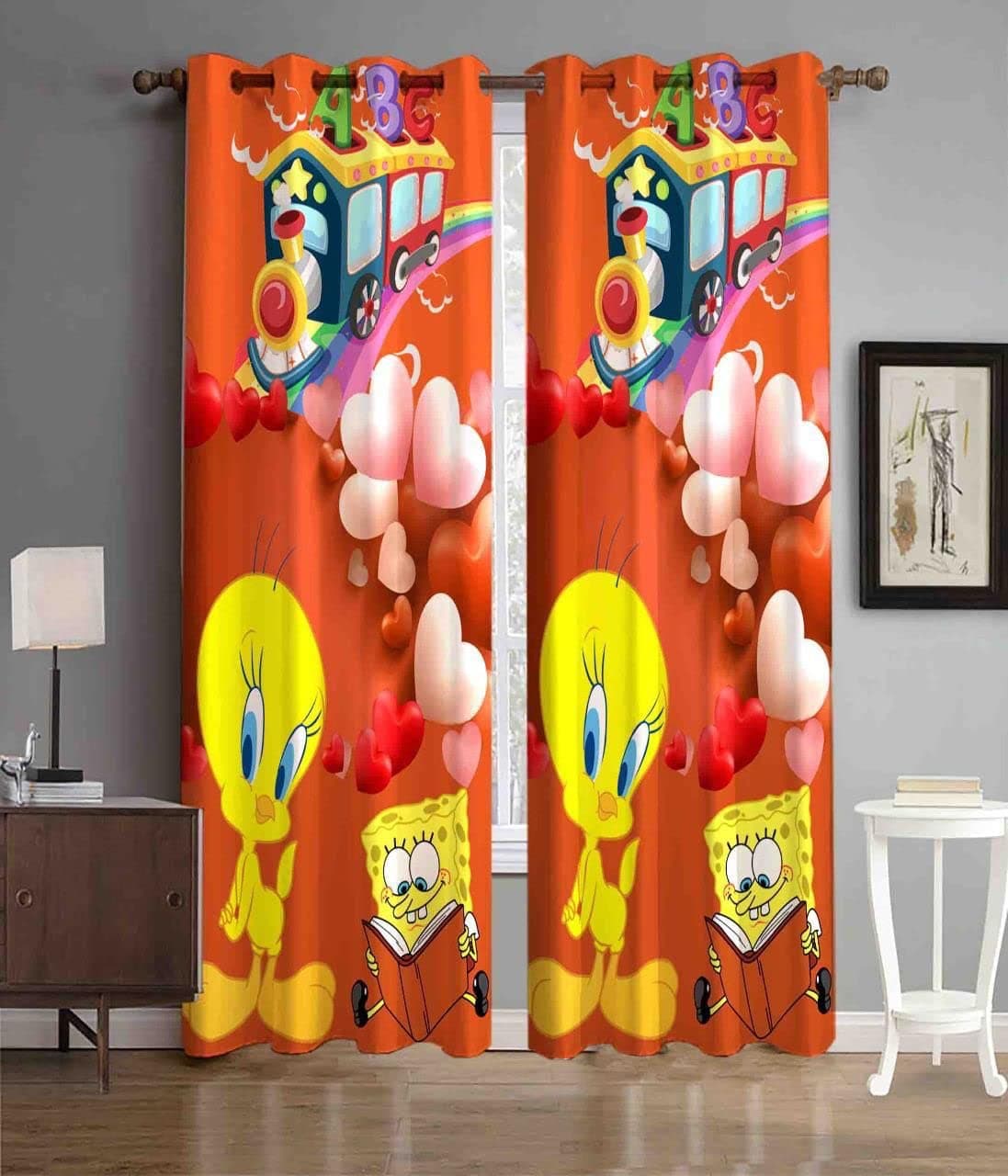 HABQO Digital Printed Tweety Bird Cartoon Curtains for Kids Room | Decorative Door Curtain Parda for Home Decoration, Multicolour l Pack of 1 | (4 x 9 feet)