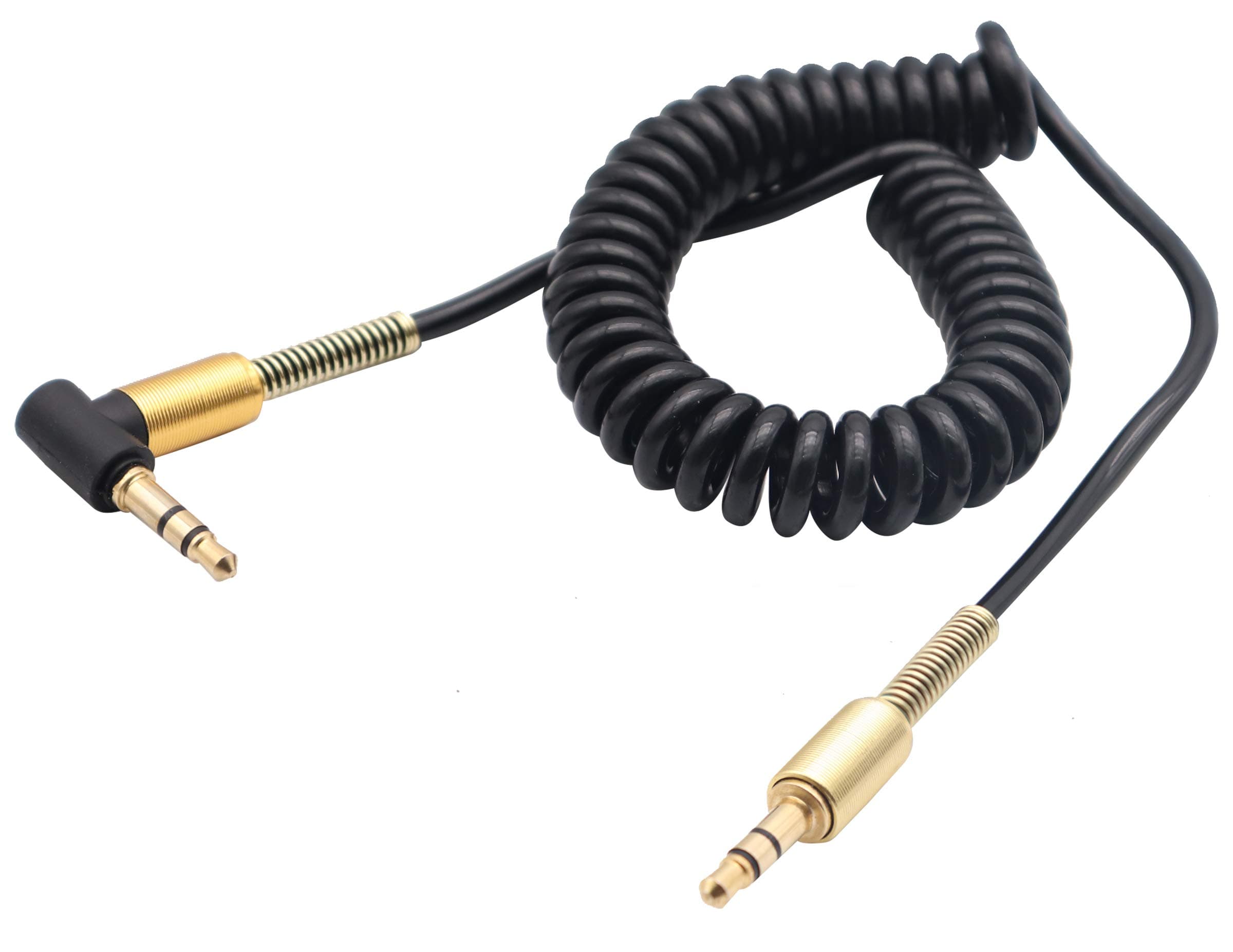 3.5mm Coiled Cable 90 Degree Right Angle 3-Pole 3.5mm Male to 3.5mm Male Right Angle TRS Jack Stereo Audio Spring Aux Cable for All 3.5mm-Enabled Smartphones,Tablet and MP3 Players(1.5m)