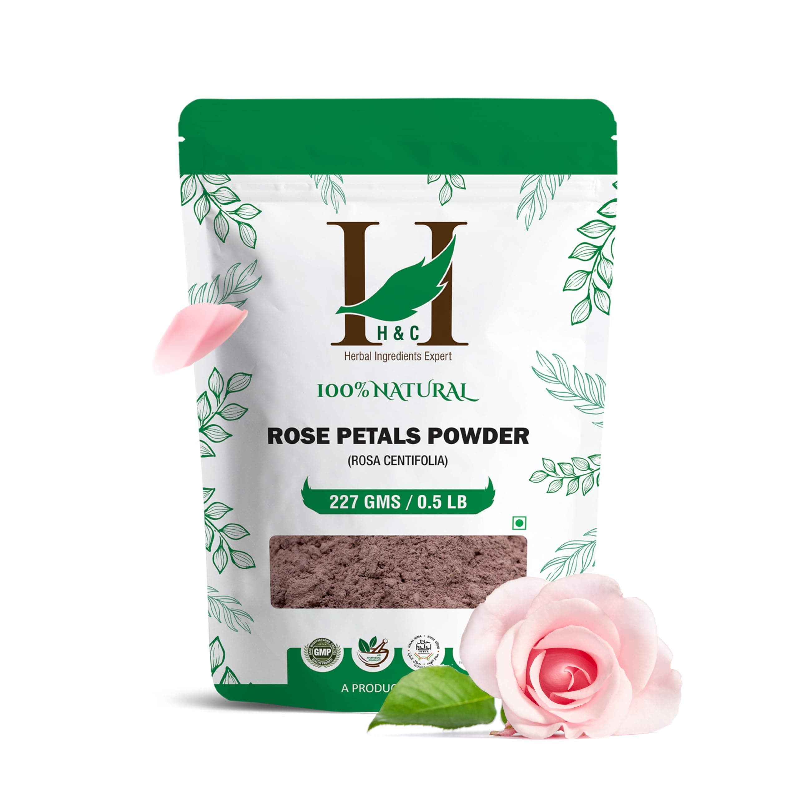 H&C 100% Pure Rose Petals Powder (Rosa Centifolia) for Facial Mask Formulation - 1/2 LB/ 227 gms / 8 Oz