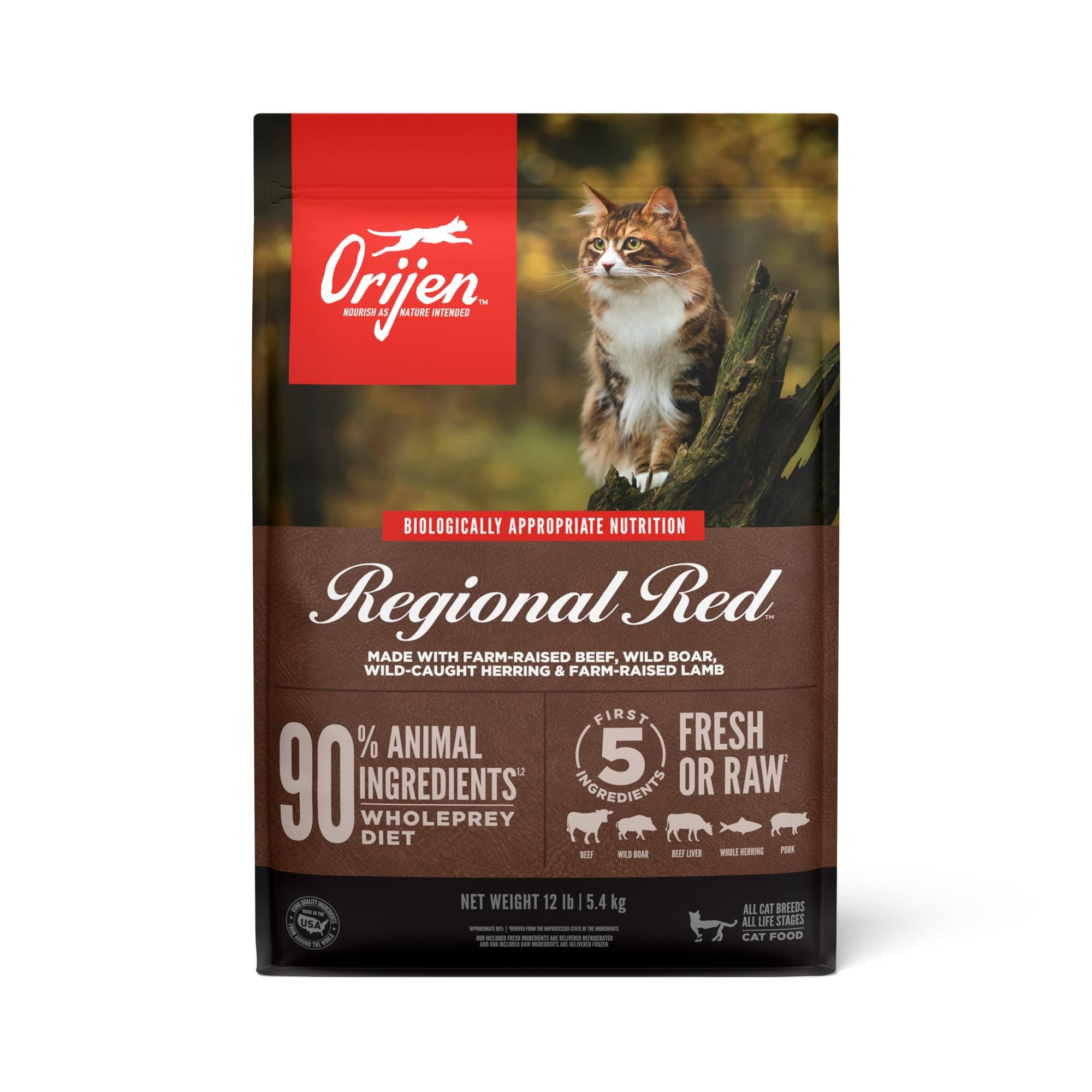 ORIJEN REGIONAL RED Dry Cat Food, Grain Free Cat Food for All Life Stages, With WholePrey Ingredients, 12lb