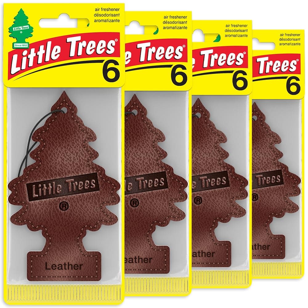 Little Trees Car Air Freshener I Hanging Tree Provides Long Lasting Scent for Auto or Home I Leather, 24 count, (4) 6-packs