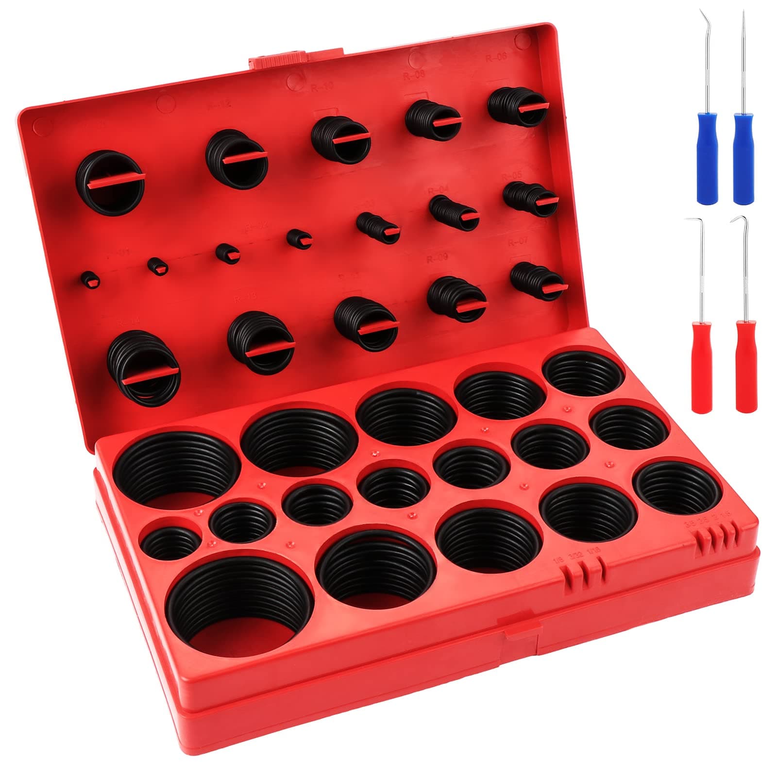 WiMas 407PCS Rubber O-Ring Sealing Gasket, 32 Sizes Washer Seals Assortment Kit, O-Rings Grommet for Plumbing Automotive Faucet Repair with 4 Pick and Hook