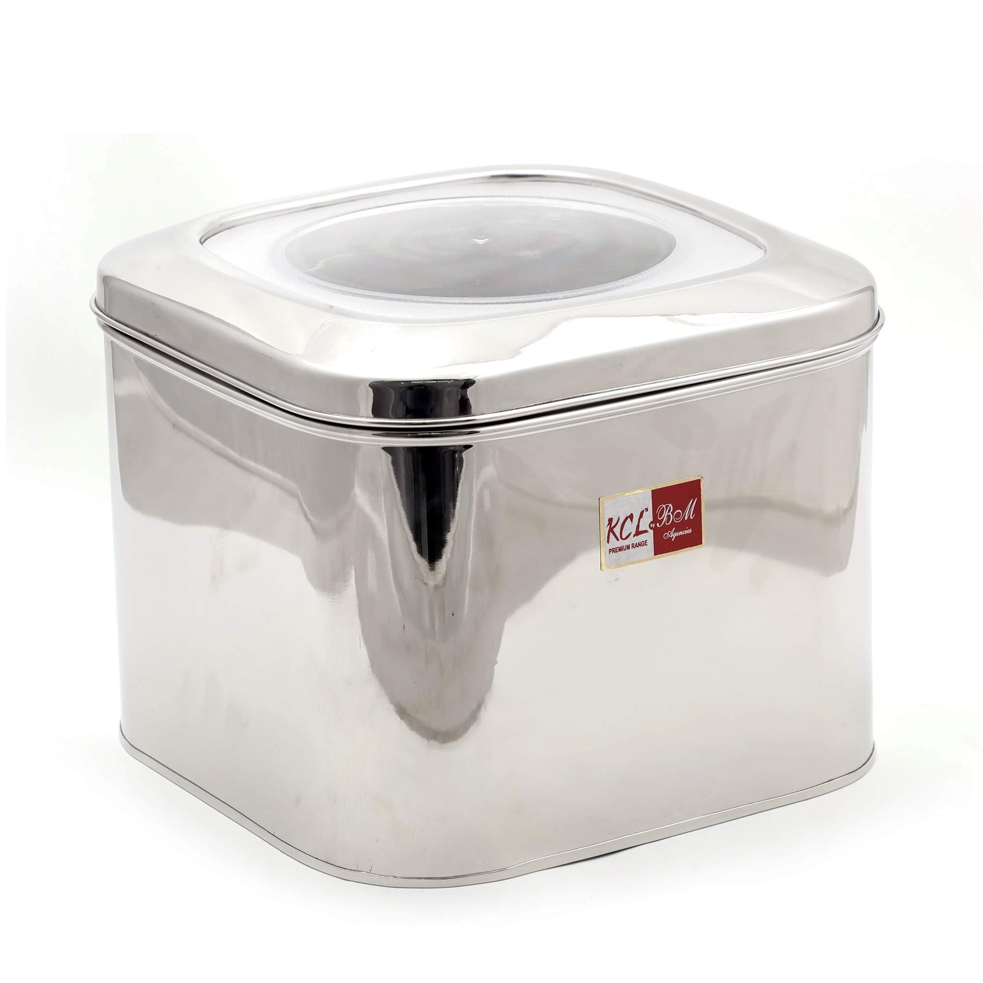 KCL Stainless Steel Cubic Tin with Unbreakable Lid for Dry Grains Storage - Capacity 7KG -1 Unit
