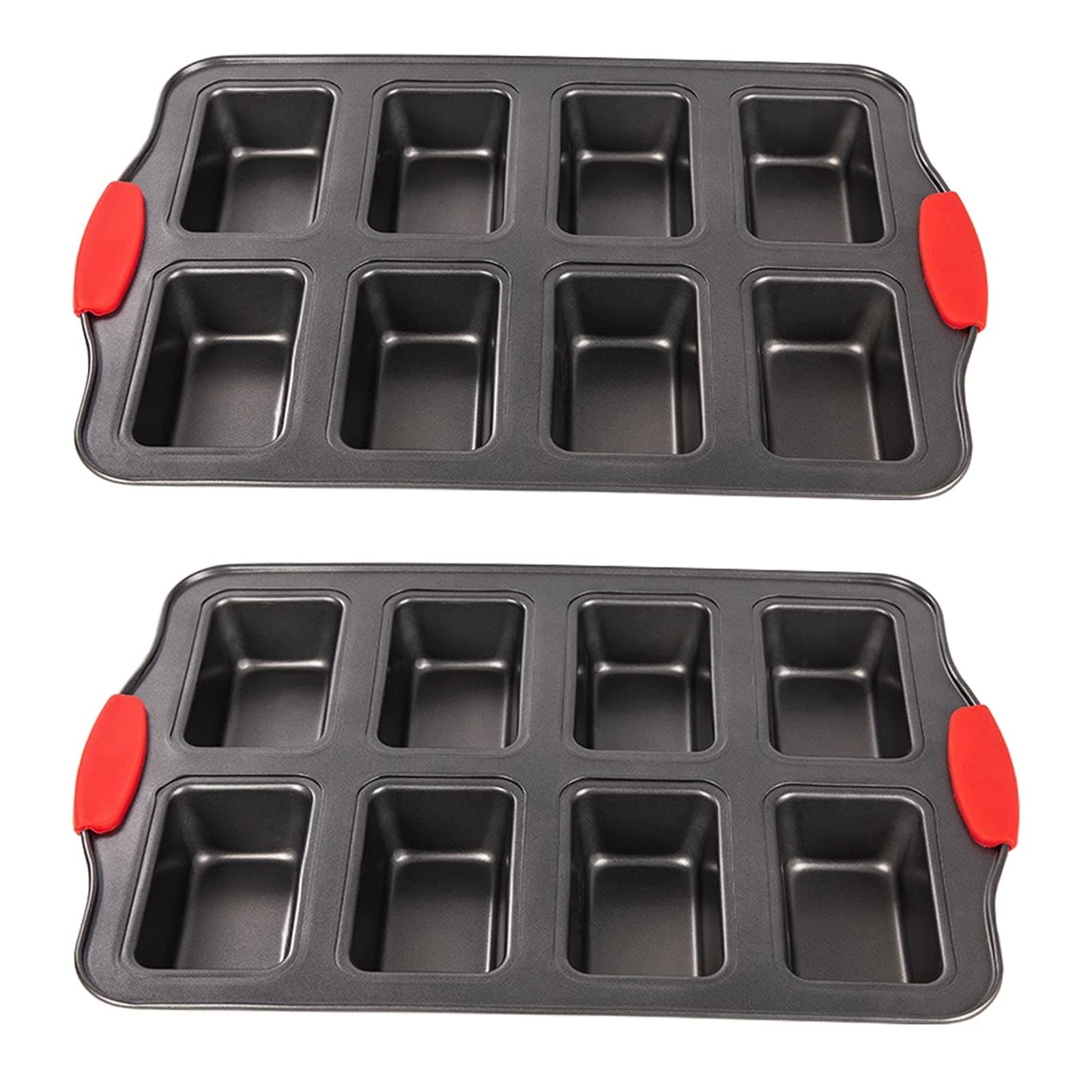 2 Packs 8 Cavity Non-Stock Mini Loaf Pan with Silicone Handle, Mini Bread Loaf Baking Pan Mini Brownie Pan Cheesecake Mould Rectangular Bar