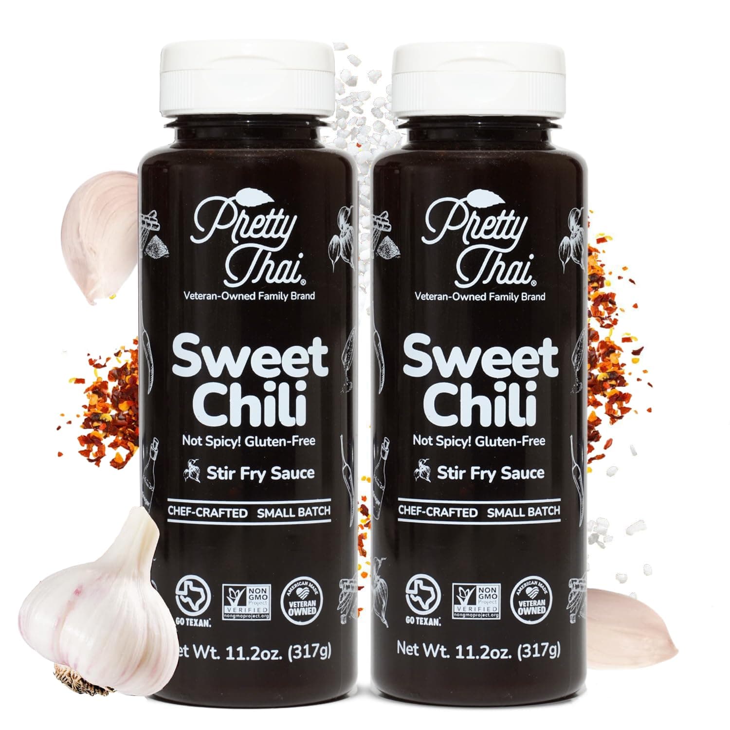 Pretty Thai Sweet Chili Sauce, Gluten Free Certified Non-GMO Authentic Vegan Stir Fry, BBQ Condiment, Dipping Sauce, Rice Seasoning, 100% Natural (Pack of 2)