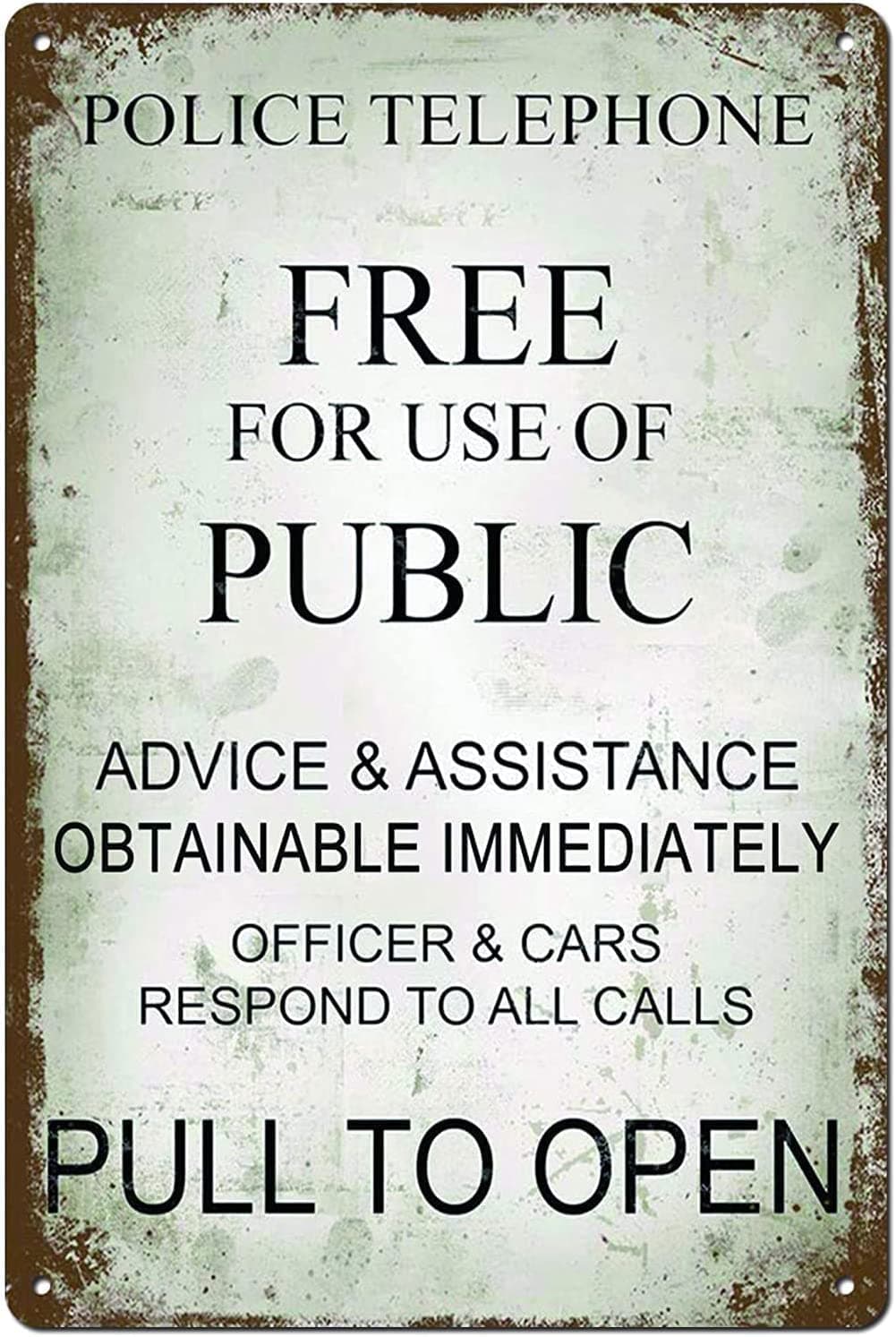 Vintage Tin Metal Poster Sign Police Phone Box Tardis Dr Who Retro Wall Art Decor Iron Painting for Home Kitchen Cafe Pub Sign 6x8 Inch Plaque