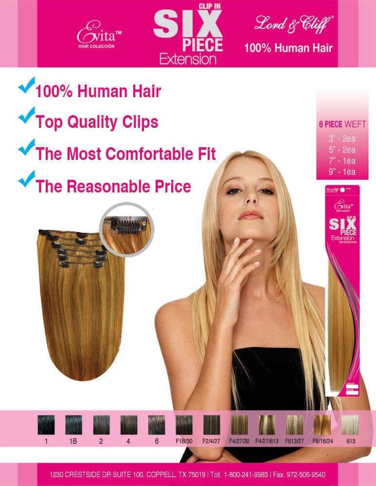 Evita 100% Human Hair Six Piece Clip In Extension 18 Inch Color 2