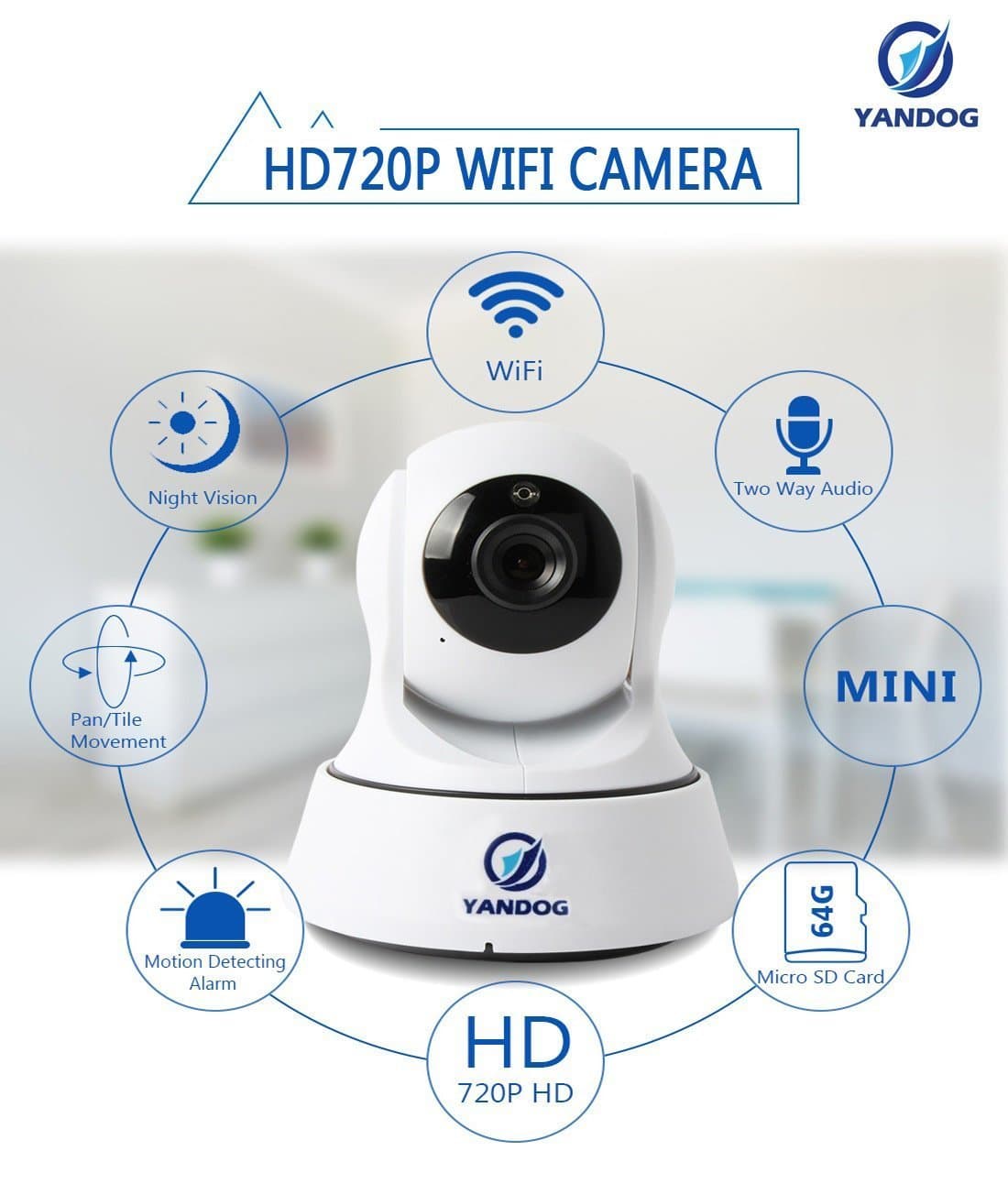 YANDOG HD 720P Wireless Wifi IP Camera Network Infrared Night Vision Camera Baby Monitor WIFI IP Camera Surveillance Camera