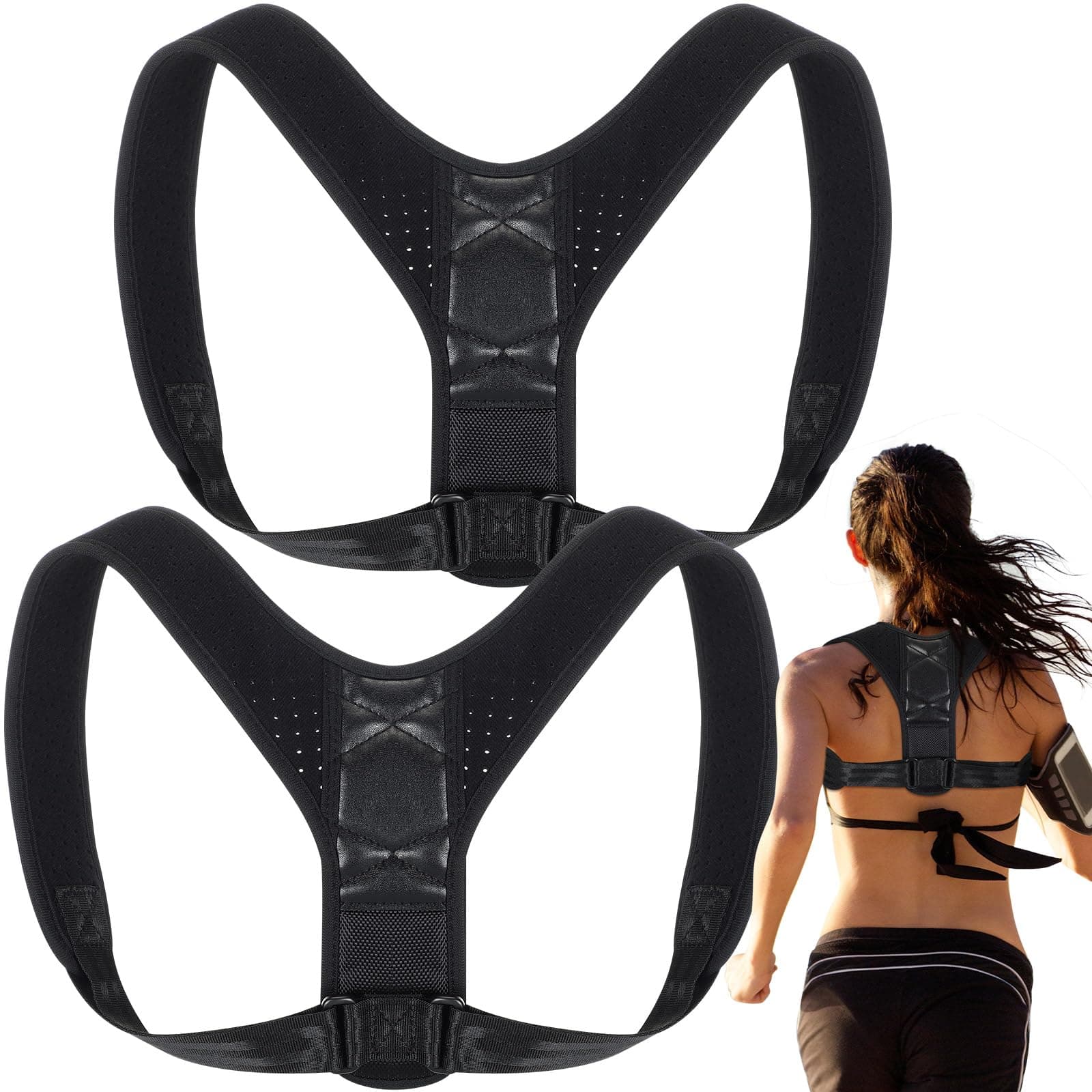 2 Pack Posture Corrector Adjustable Upper Back Brace Back Straightener Back Corrector for Men, Posture Strap Back Support for Women, Shoulder Neck Effectively, One Size Fits Most, Black