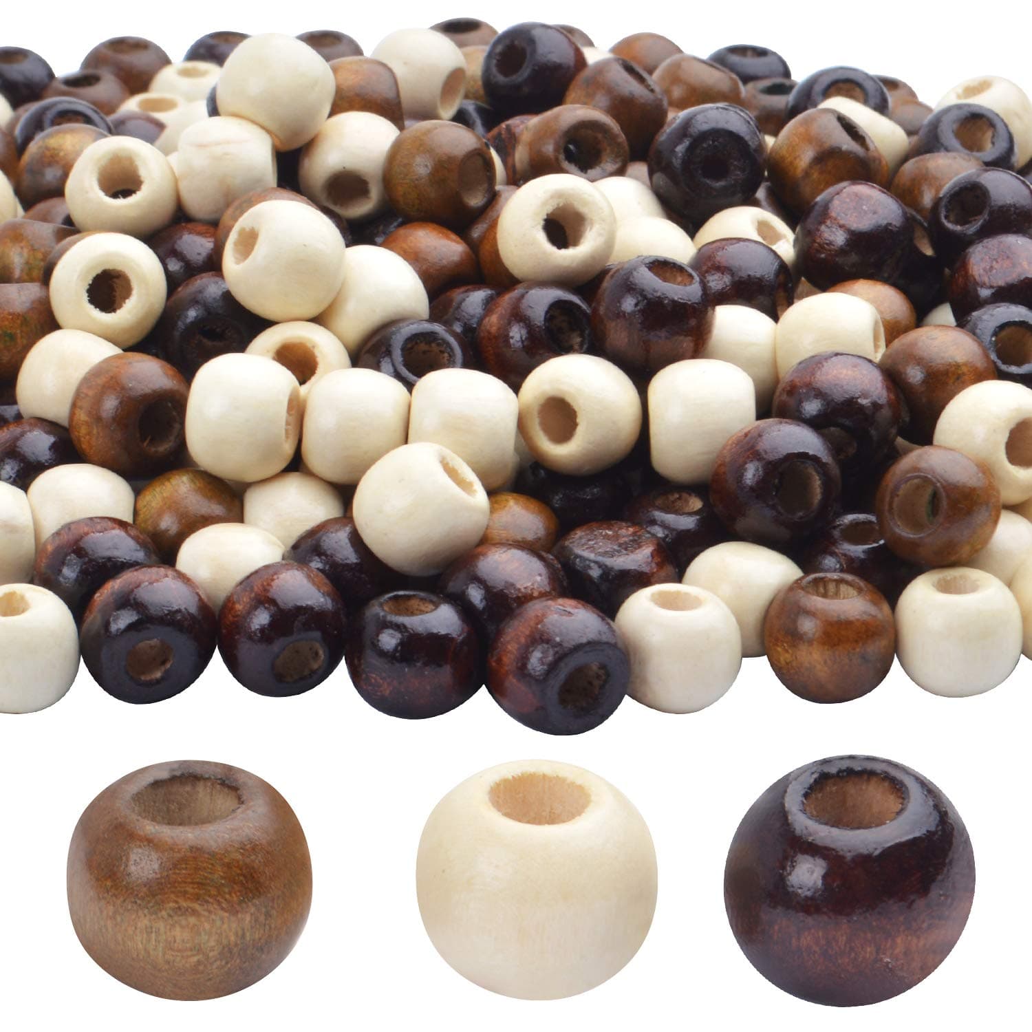 Wood Beads Set,300pcs 10mm Wooden Beads Round Wood Loose Spacer Bead with 4mm Hole for DIY Crafts Jewelry Making,3 Colors