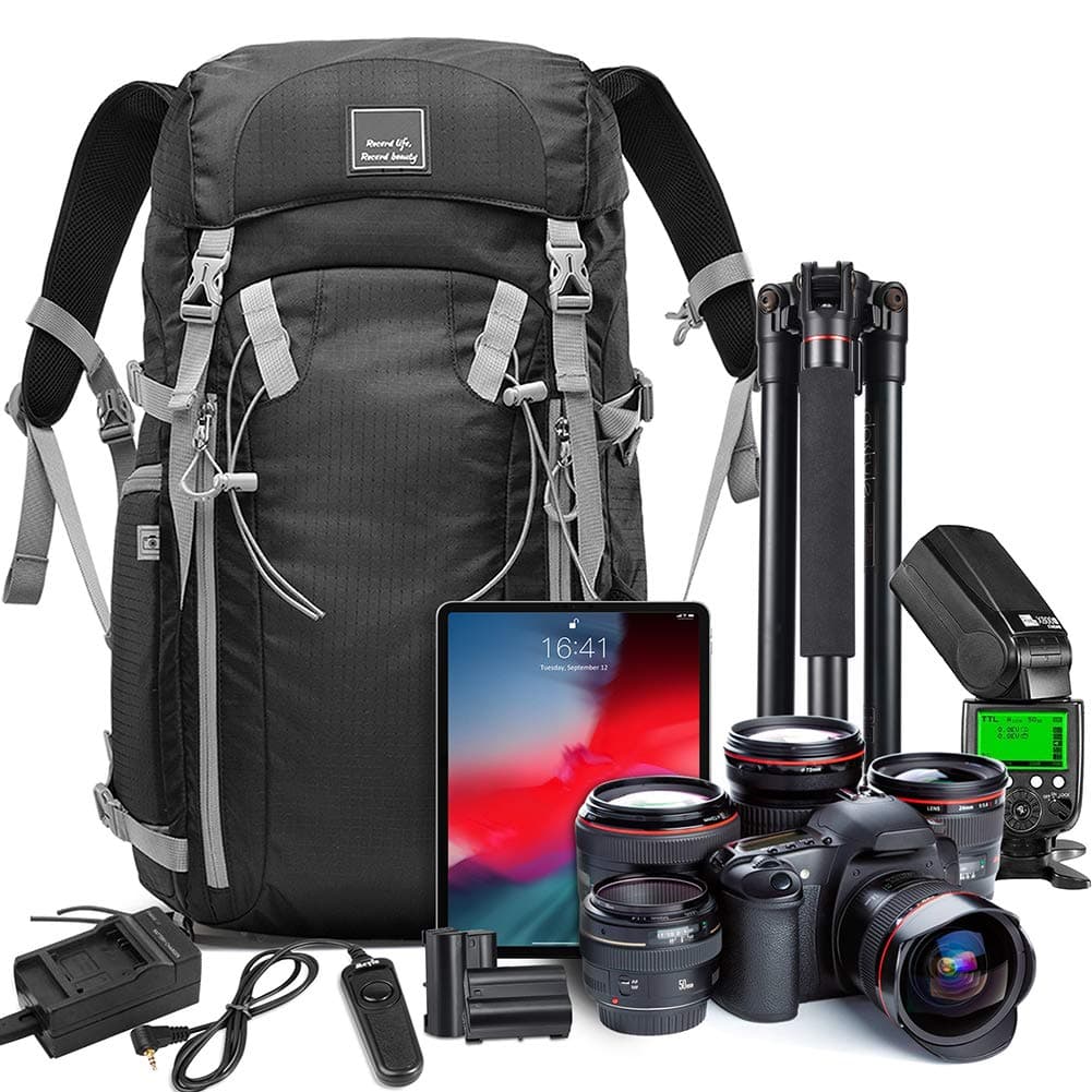 Zecti Hiking Backpack Travel Backpack, Long-Lasting Durability & Storage Pockets for Digital Camera Accessories with Waterproof Rain Cover Black