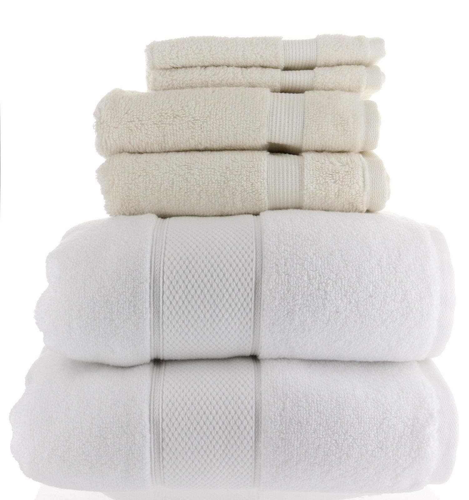 LOFT by Loftex 2 Luxury Hotel Bath Towels Set White 30 in x 58 in + Bonus 4pc Mirabella Towel Set, Shell