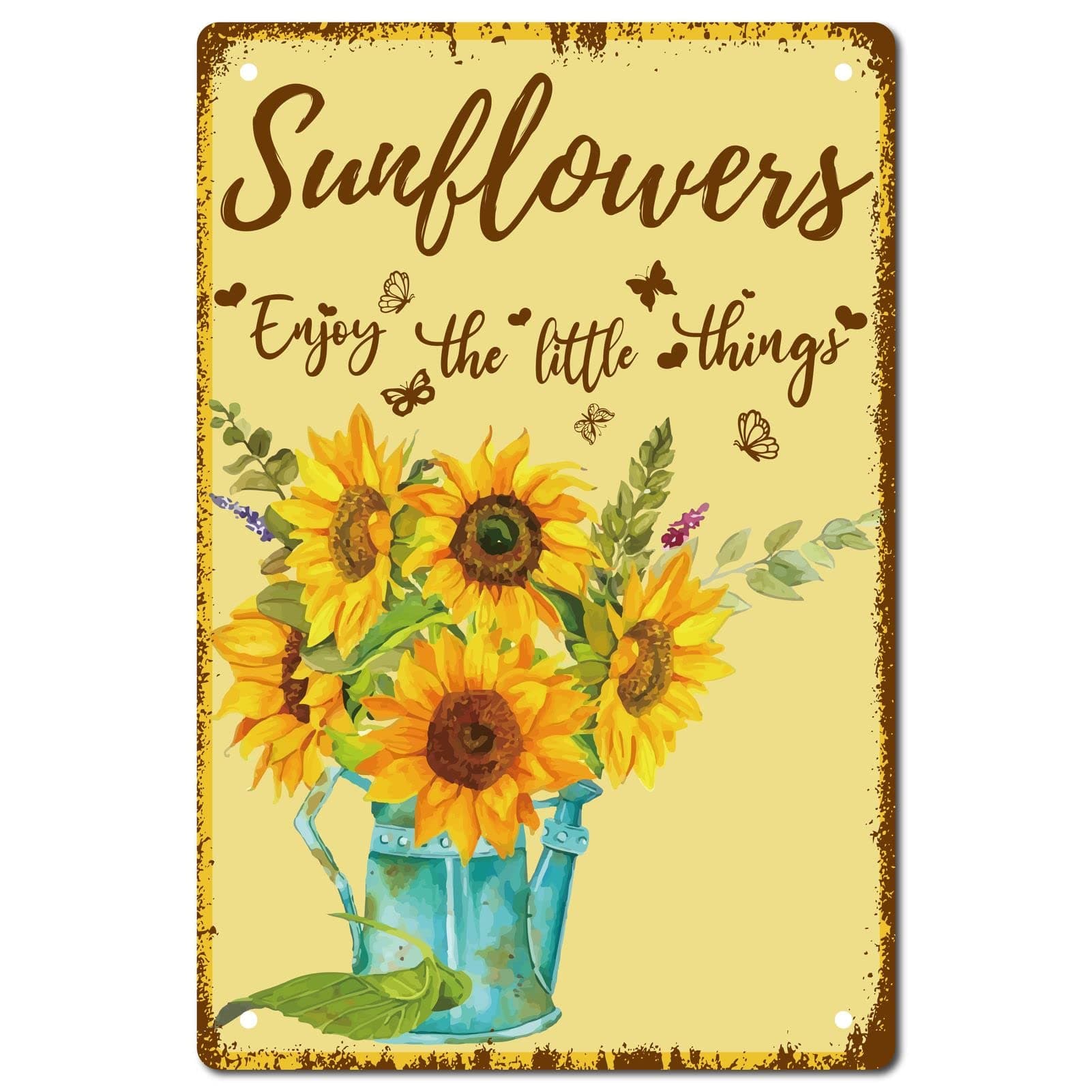 CREATCABIN Sunflowers Enjoy The Little Things Tin Sign Vintage Retro Metal Wall Decor Decoration Art for Home Garden Kitchen Bar Pub Living Room Office Garage Poster Plaque 12 x 8 Inch