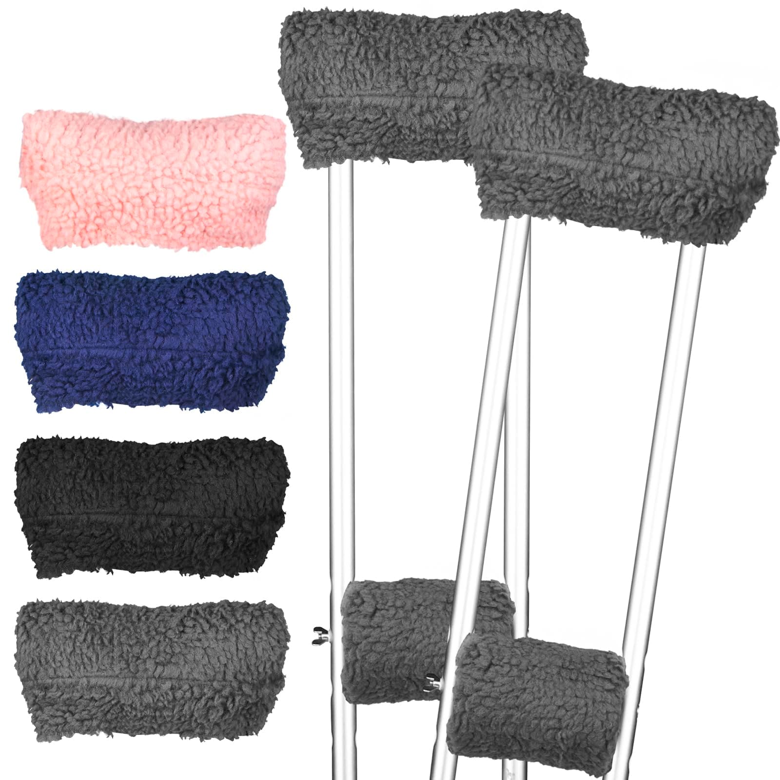 Crutch Pads and Crutch Hand Grips for Adults Kids Antiskid Underarm Padding Soft Foam Crutch Pad Set Accessories 4 PCS (Grey)