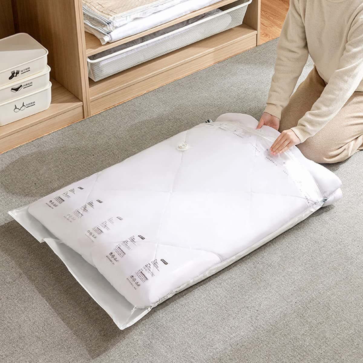 IBAMAVacuum Storage Bags Set for Travel Clothes Pillows Blankets Comforters Bedding Compression Space Saving Zipper Seal (M-80 * 56cm)