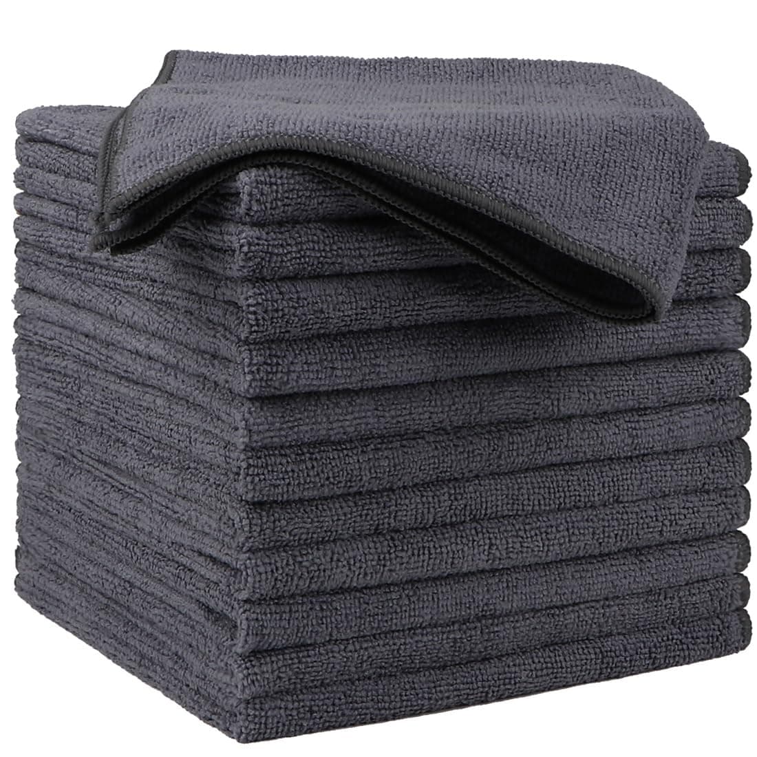 Microfiber Cleaning Cloths 12 Pack, Premium 16 x 16 inch Microfiber Towel for Cars, Ultra Absorbent Car Washing Cloth, Lint Free Streak Free Wash Cloths for Car, Kitchen, and Window, Grey