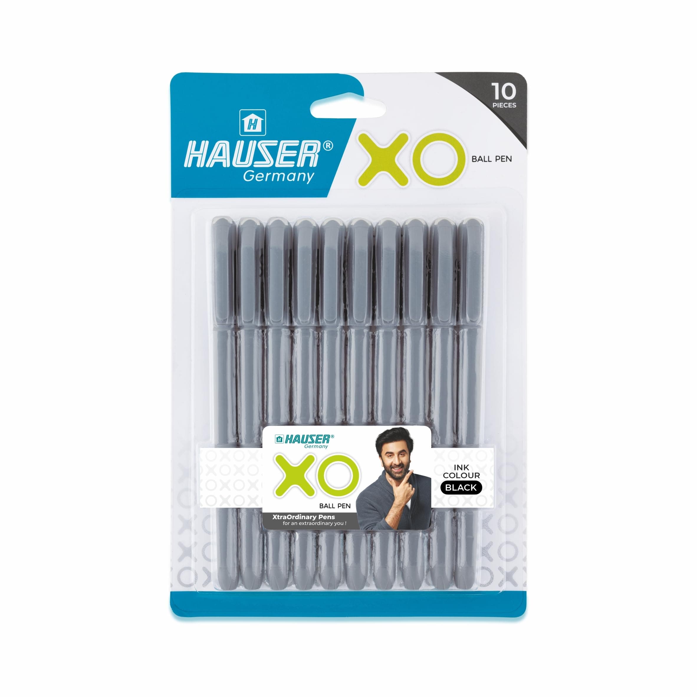 Hauser Germany Xo Ball Pen Wallet Pack | Tip Size 0.7 Mm | Sleek Body & Minimalistic Design | Matt Finish | Solid Body Type | Low Viscosity Ink | Ultra Durable Tip | Black Ink, Set Of 10 Pcs