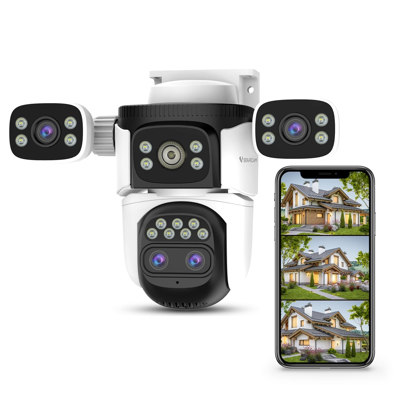 2K Outdoor Security Camera with 4 Lenses, 10X Hybrid Zoom Outdoor Camera for Home Security Color Night Vision, AI Detection, 2-Way Talk, Auto Tracking, 360° PTZ Security Camera Cloud/SD Storage