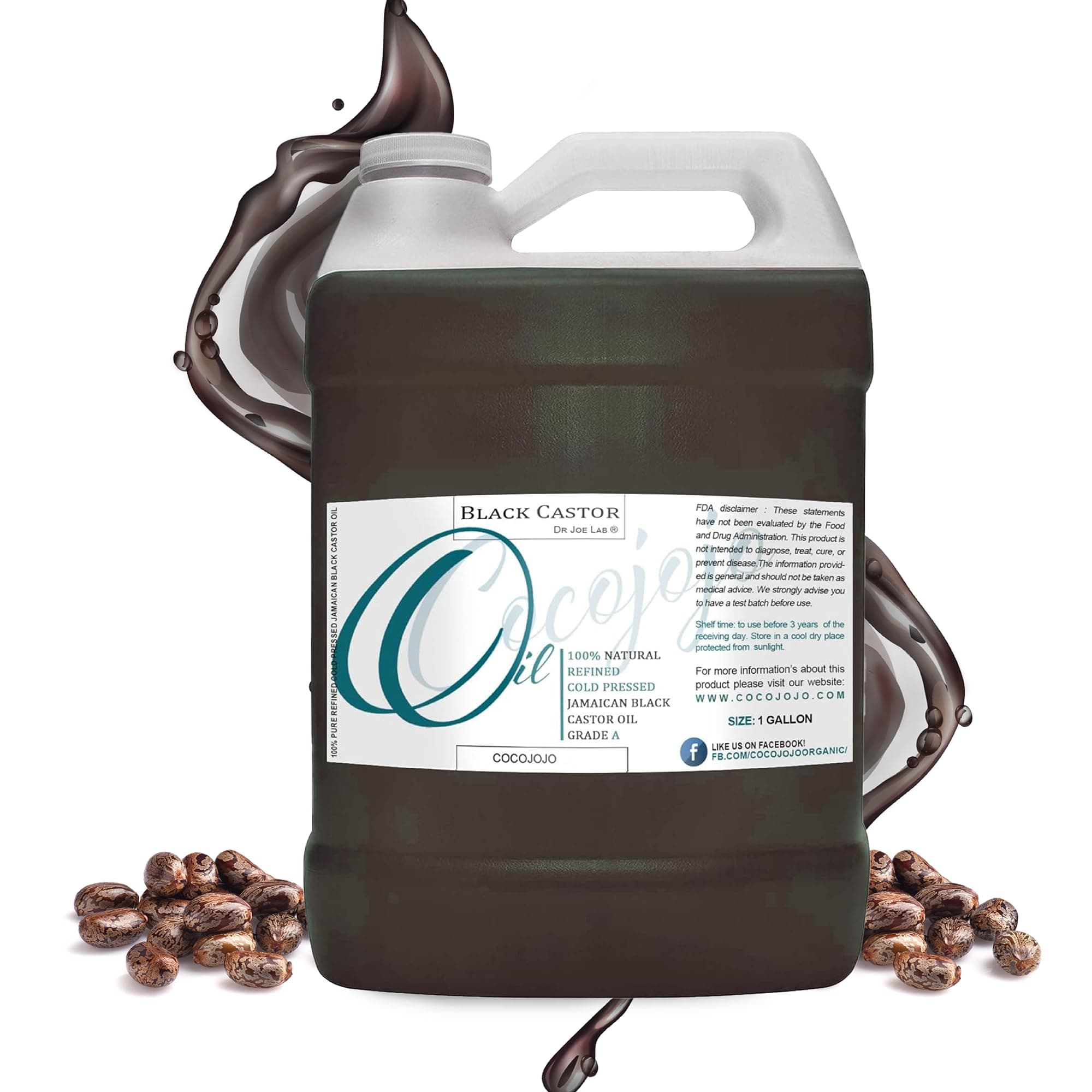 Dr Joe Lab Jamaican Black Castor Seed Oil 128 oz Pure Natural Black Castor Oil Partially Refined Cold Pressed JBCO 1 Gallon - for Hair Skin Body Eyebrow Eyelash - Moisturizing & Nourishing