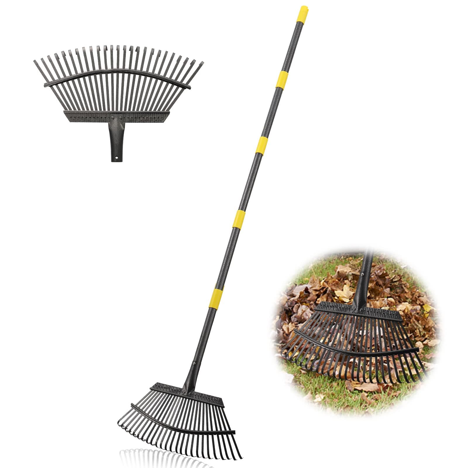 Garden Rake - Large Leaves Rakes for Gardening - 25 Metal Tines 18" Wide - 78" Long Handle Leaf Rakes for Lawns Heavy Duty for Yard Lawn Shrub Garden Beds