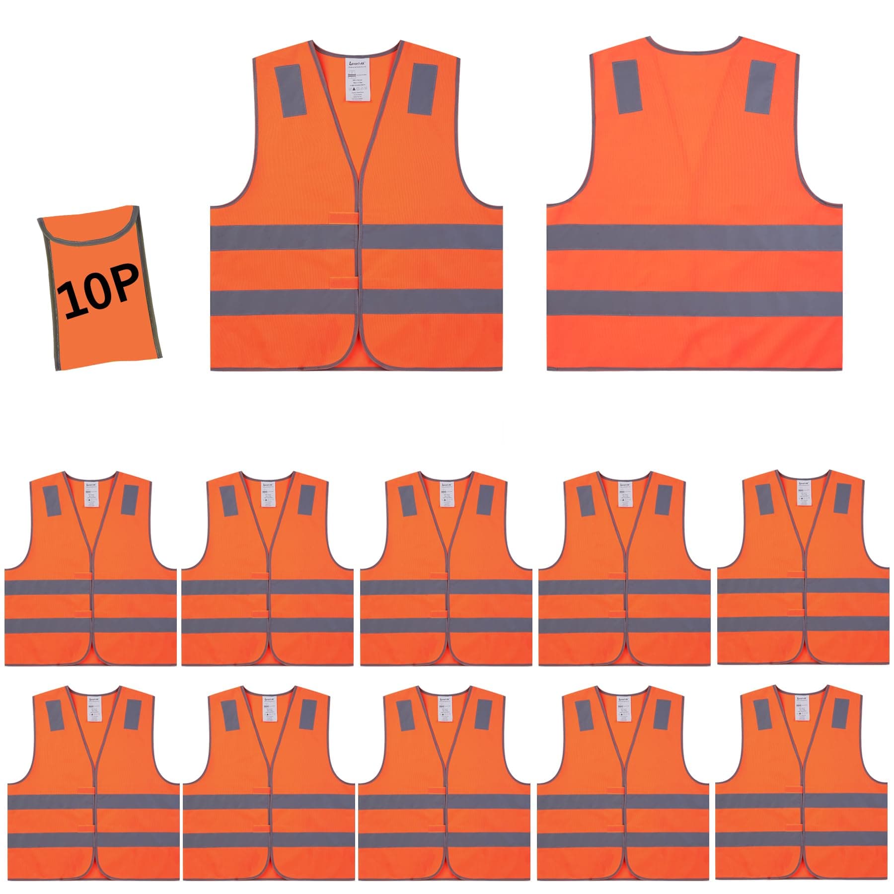 Lavori-AK Safety Vests 10 Bulk Pack -Yellow Reflective High Visibility Class 2 Construction Work Vests for Men,Woman