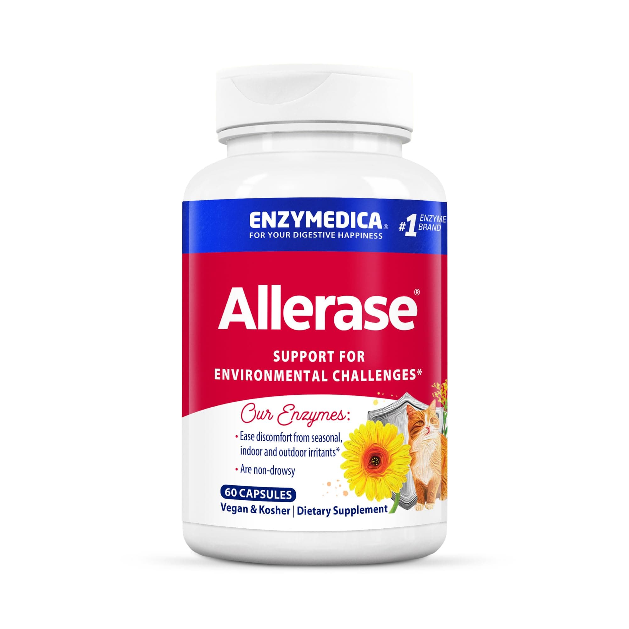 Allerase, Non-Drowsy Enzyme Supplement to Help Relieve Seasonal Mucus Buildup, 60 Count