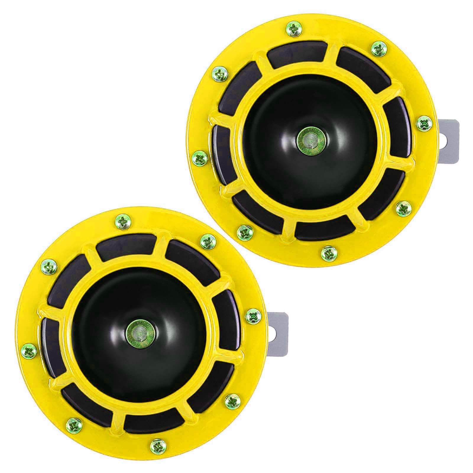300DB Super Loud Train Horns For Truck, 2pcs 12V Car Horn Kits, Loud Dual-Tone Waterproof Electric Air Horns, Automotive Accessories Universal for Cars Pickup Trucks Motorcycle Bike Boat (Yellow)