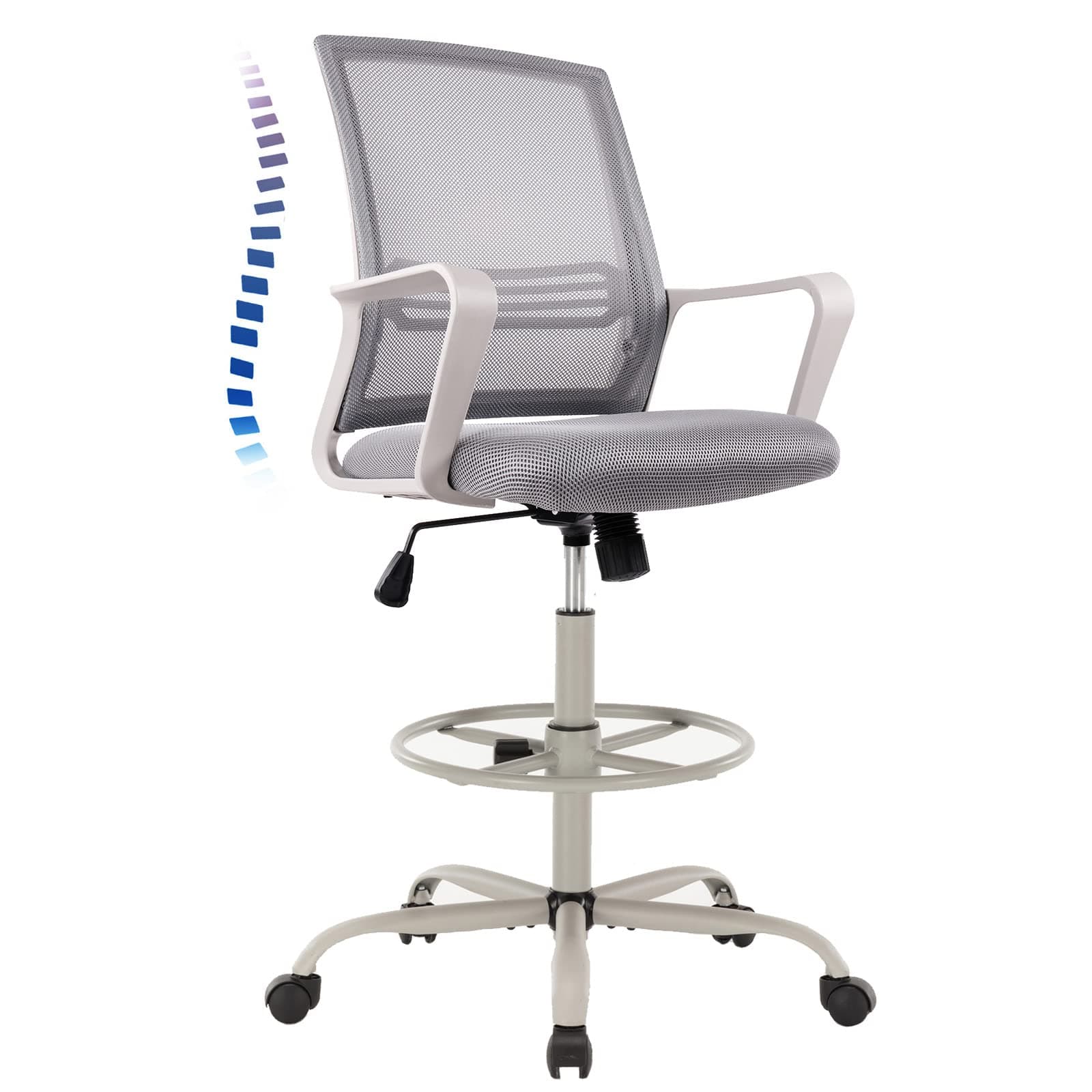Drafting Chair, Tall Office Chair, Counter Height Office Chairs, High Adjustable Standing Desk Chair, Ergonomic Mesh Computer Task Chair with Armrests and Adjustable Foot-Ring for Bar Height Desk