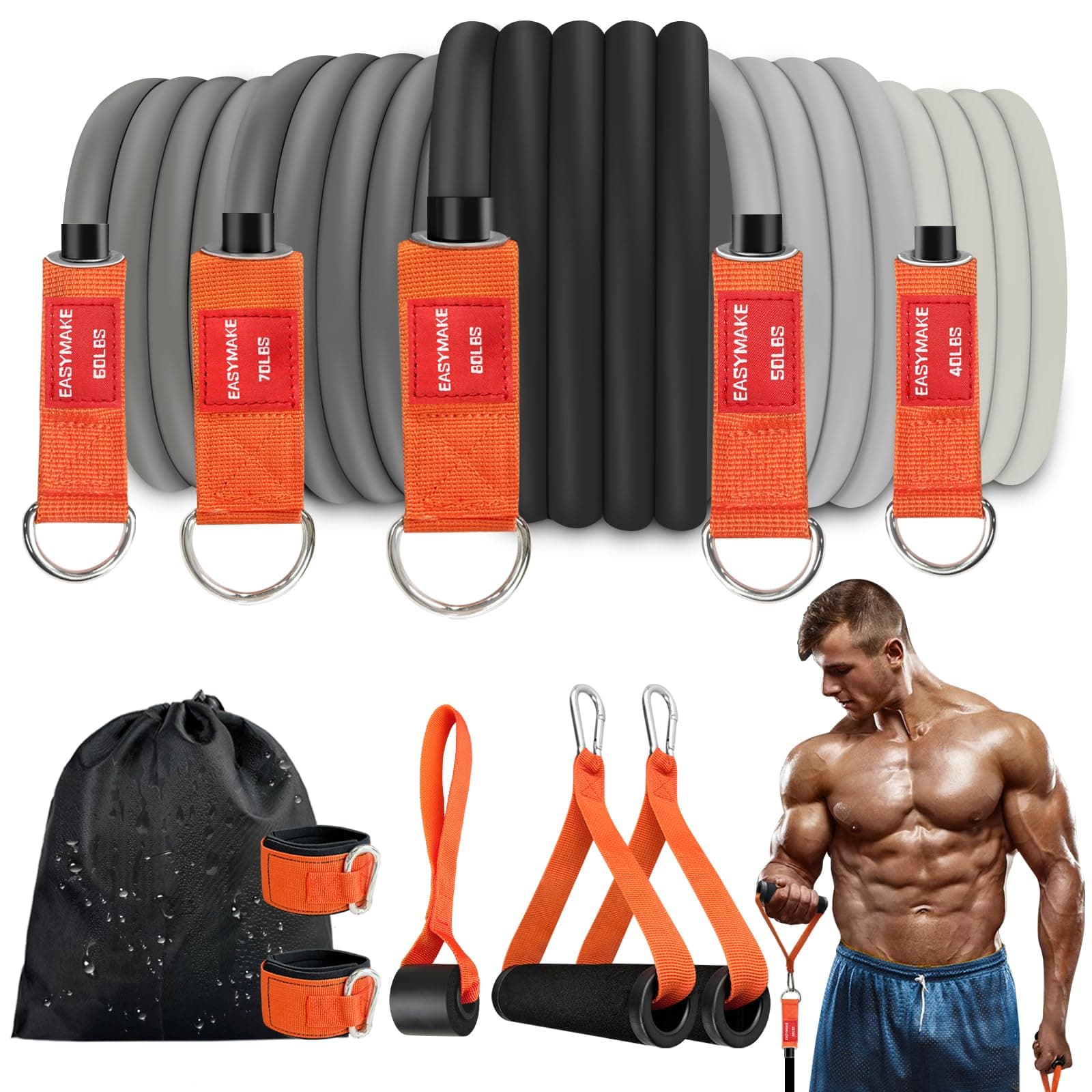 Resistance Bands,Heavy Exercise Bands with Handles, Door Anchor, Legs Ankle Straps, 300/240/360LBS Workout Bands for Men and Women Fitness, Heavy Resistance Training, Home Workout Set