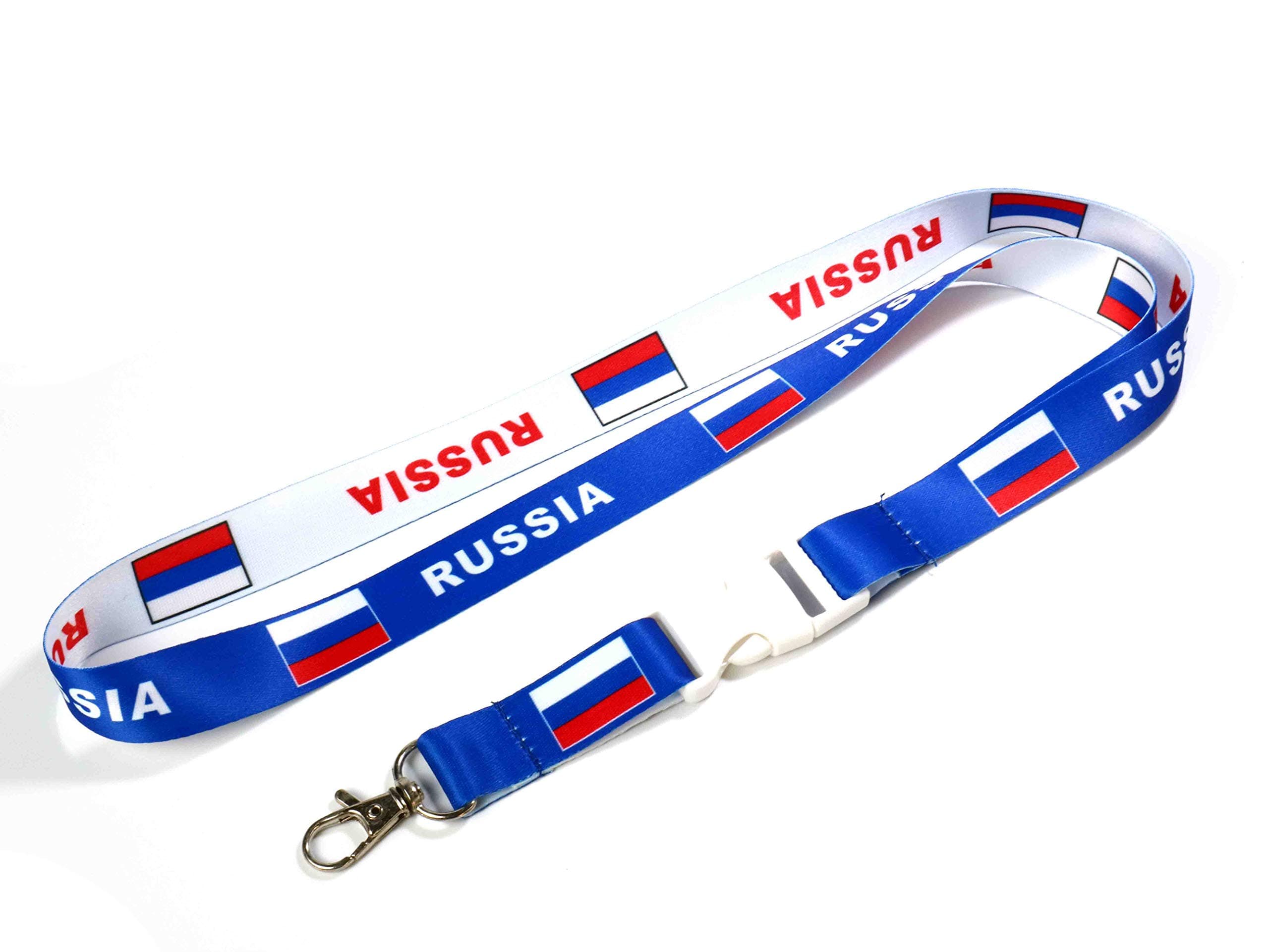 RockNerdy - Russia Flag Reversible Lanyard Keychain w/Quick Release Snap Buckle & Clasp - ID Lanyard for Keys Badges USB Whistle - ID Holder Keychain for Women Men Kids (Blue or White, 1 Lanyard)